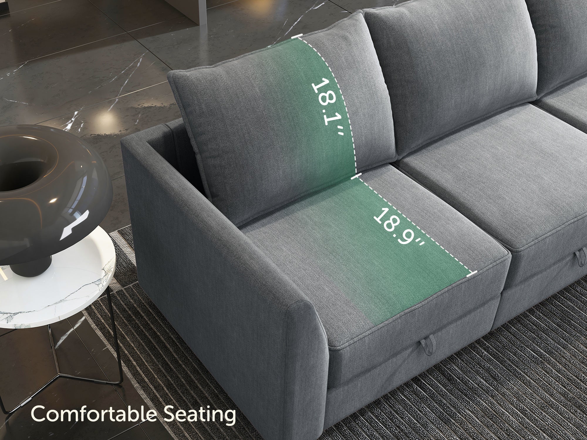 HONBAY 3-Seat Modular Sofa with Storage & Convertible Sofa Bed #Color_Bluish Grey