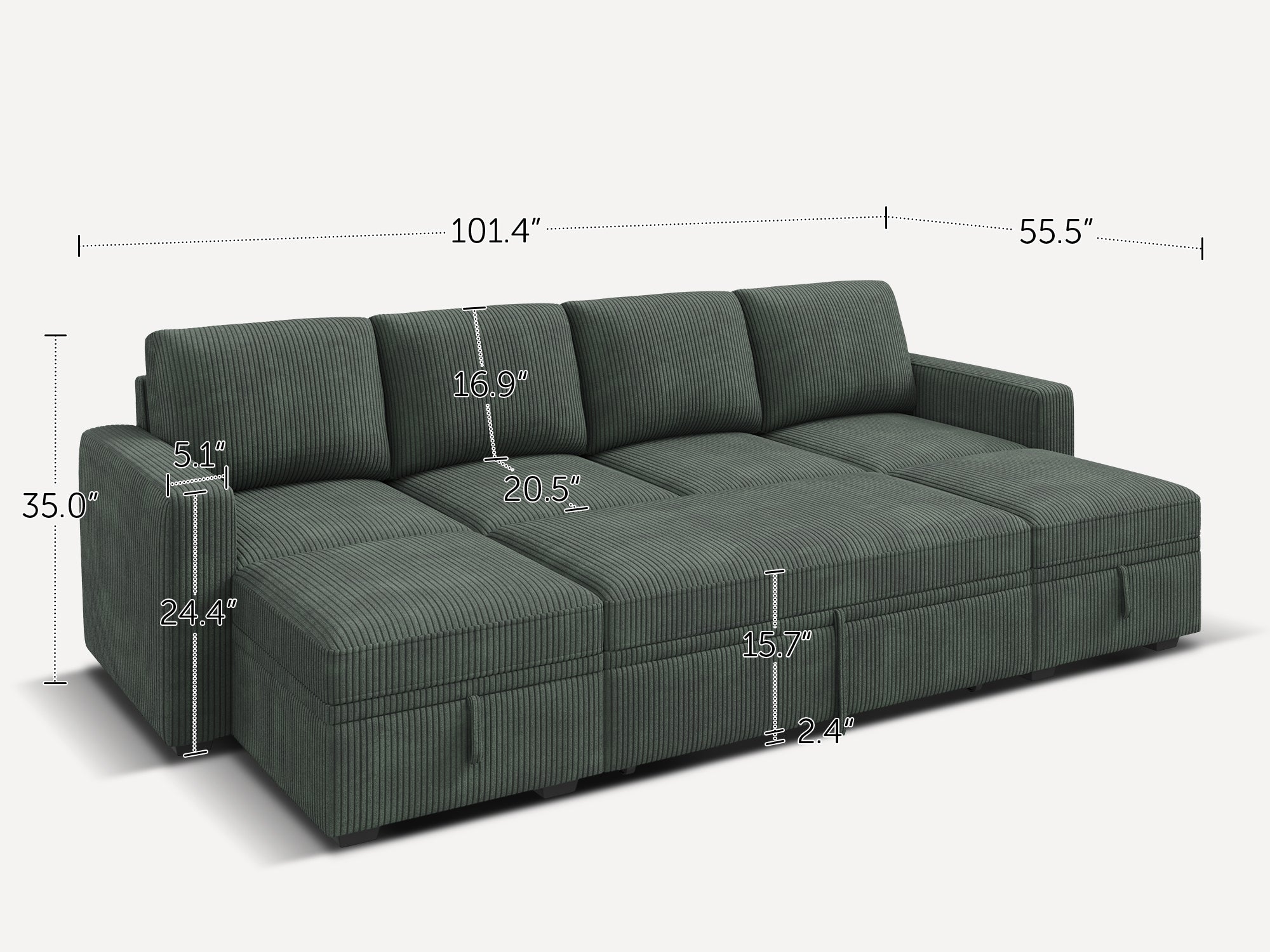 6-Piece Corduroy Modular Sleeper Sectional With Storage Space WIth Dimensions