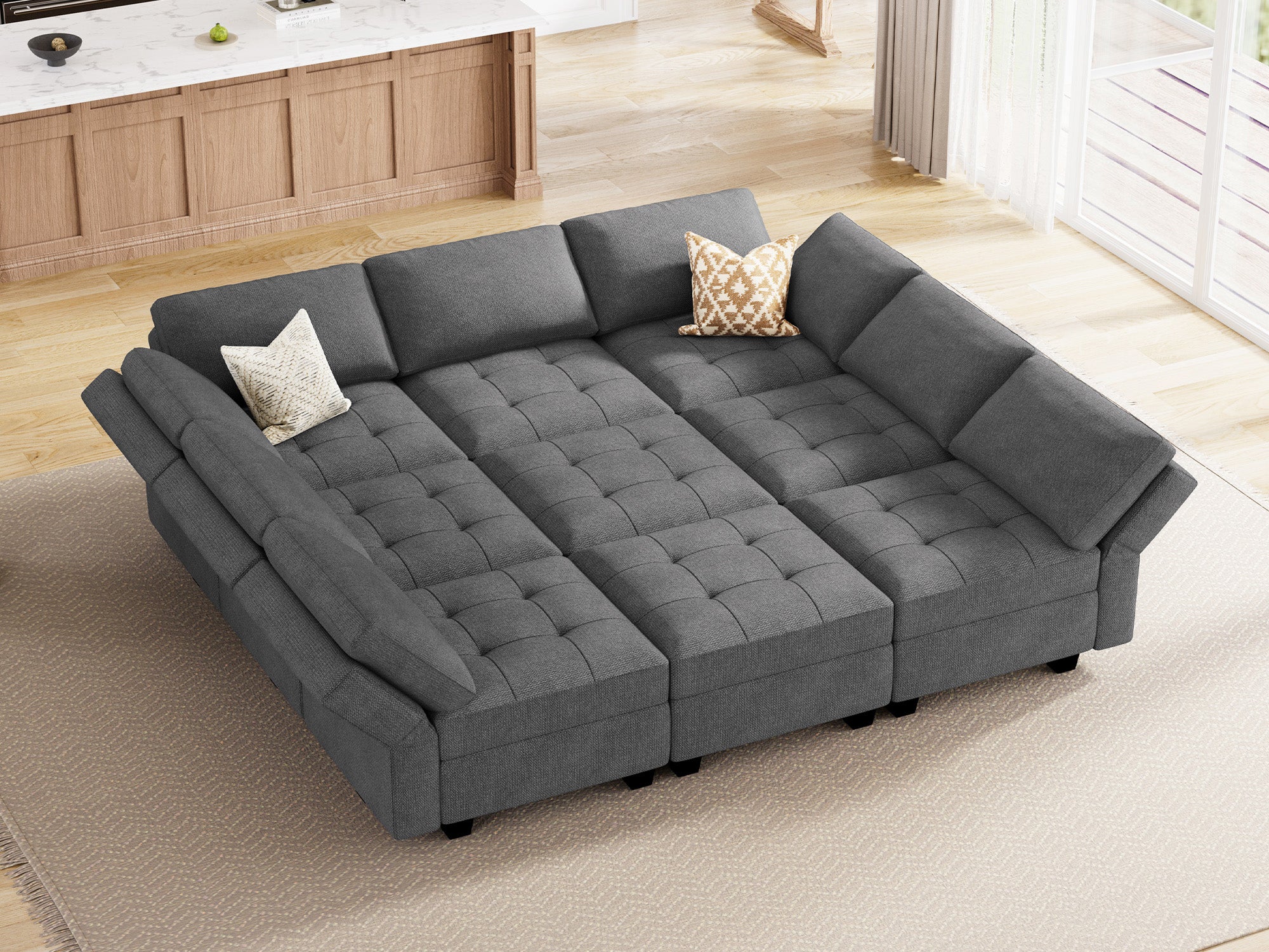 HONBAY Polyester Modular Sleeper Sectional Adjustable Sofa With Storage Seat