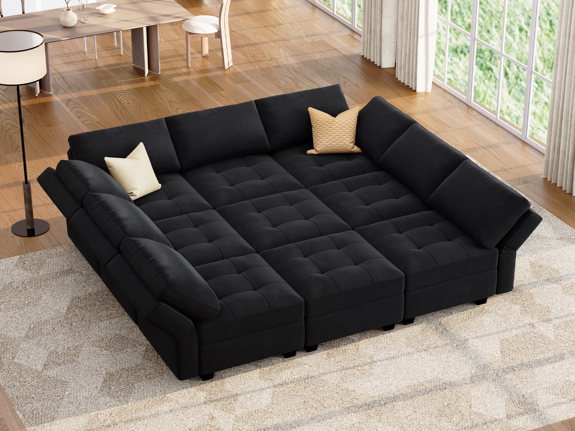 HONBAY Velvet Modular Sleeper Sectional Adjustable Sofa With Storage Seat