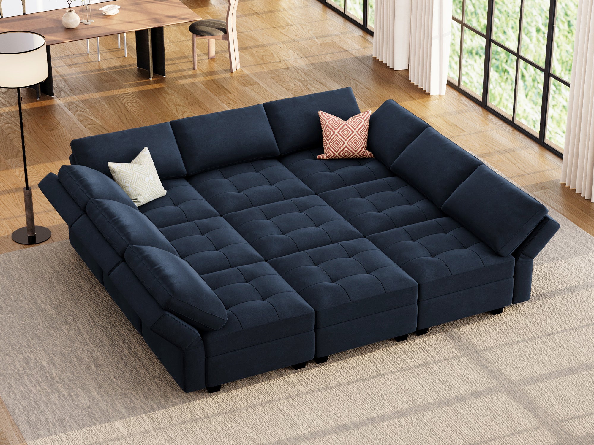 HONBAY 9-Piece Velvet Modular Sleeper Sectional Adjustable Sofa With Storage Seat
