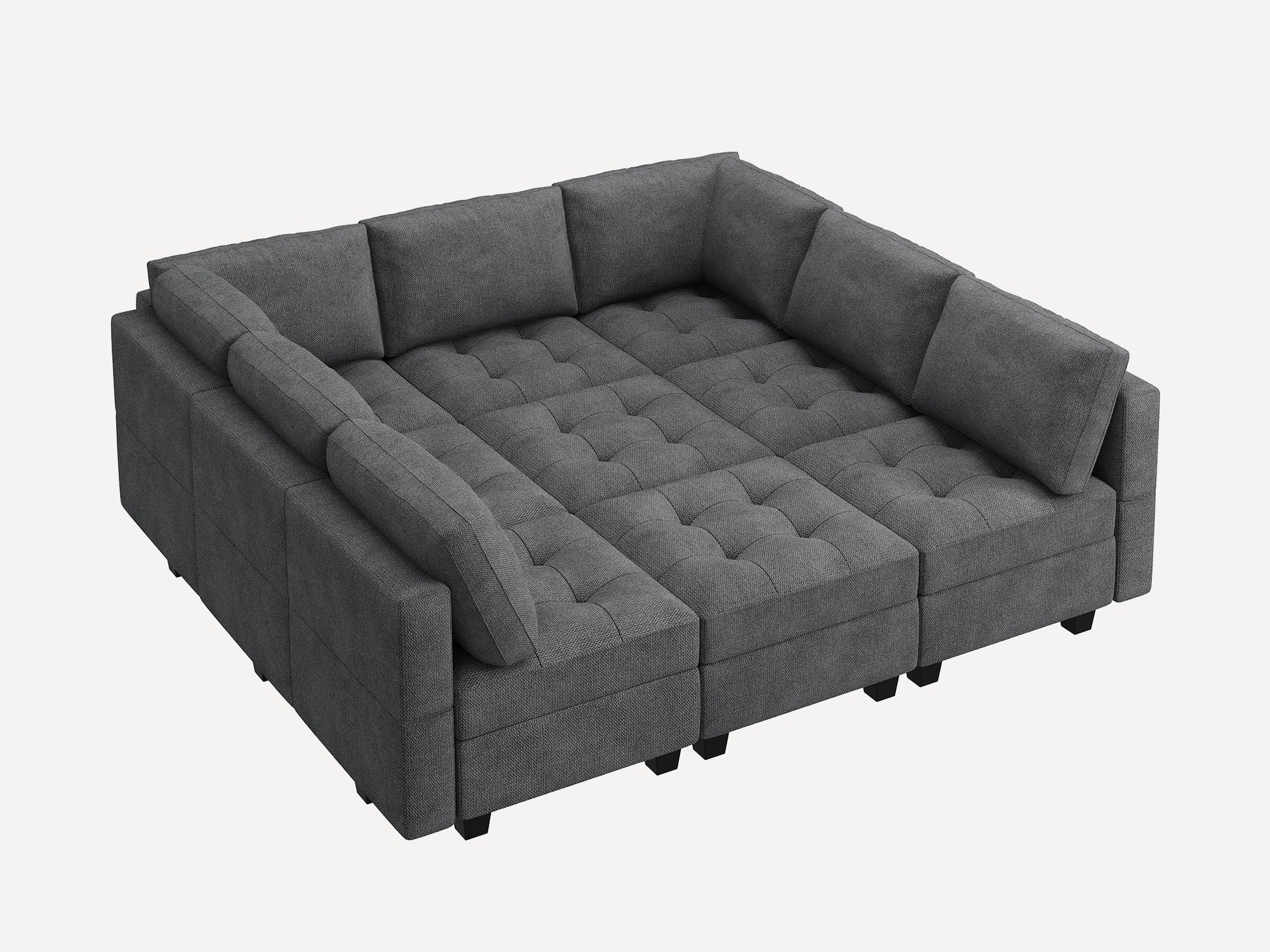 HONBAY Polyester Modular Sleeper Sectional Adjustable Sofa With Storage Seat