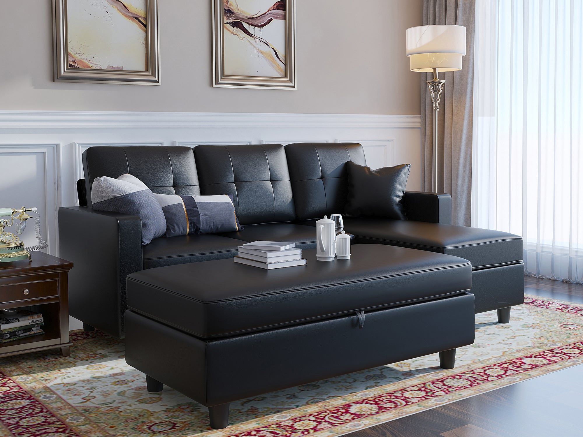 HONBAY L-Shaped Sectional Sofa Set with Storage Chaise & Ottoman
