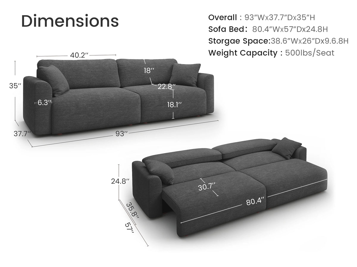 Cala 2-Seater Chenille Sofa Bed with Storage
#Color_ Charcoal Gray