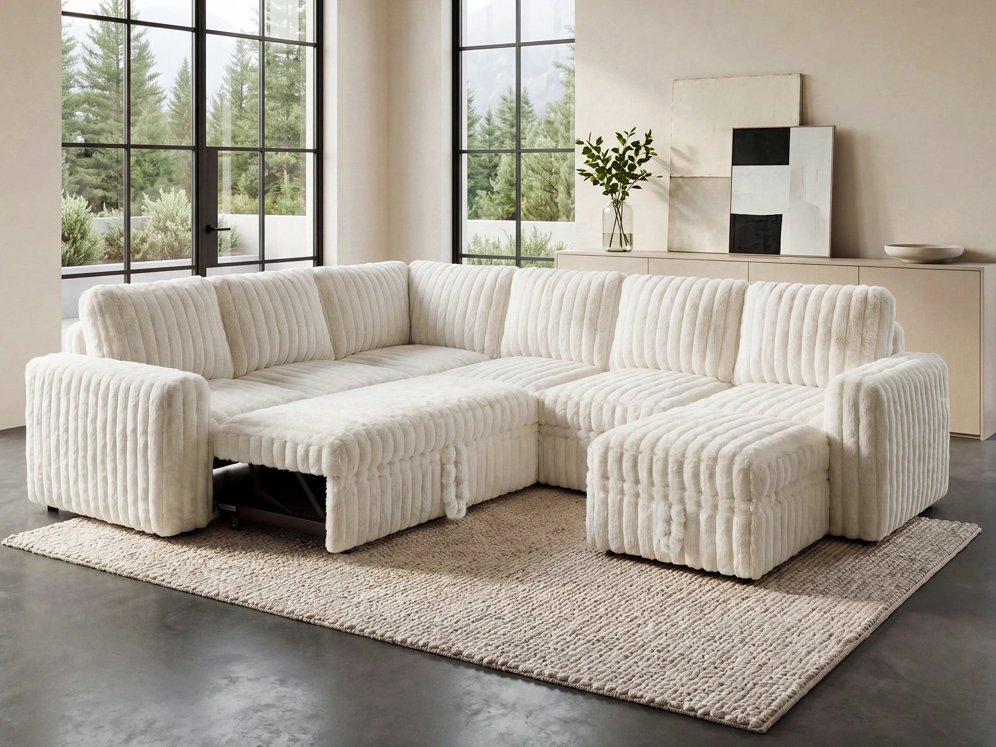 Molit 7-Piece Pull-Out Sectional
 #Color_Faux Rabbit Fur Ivory