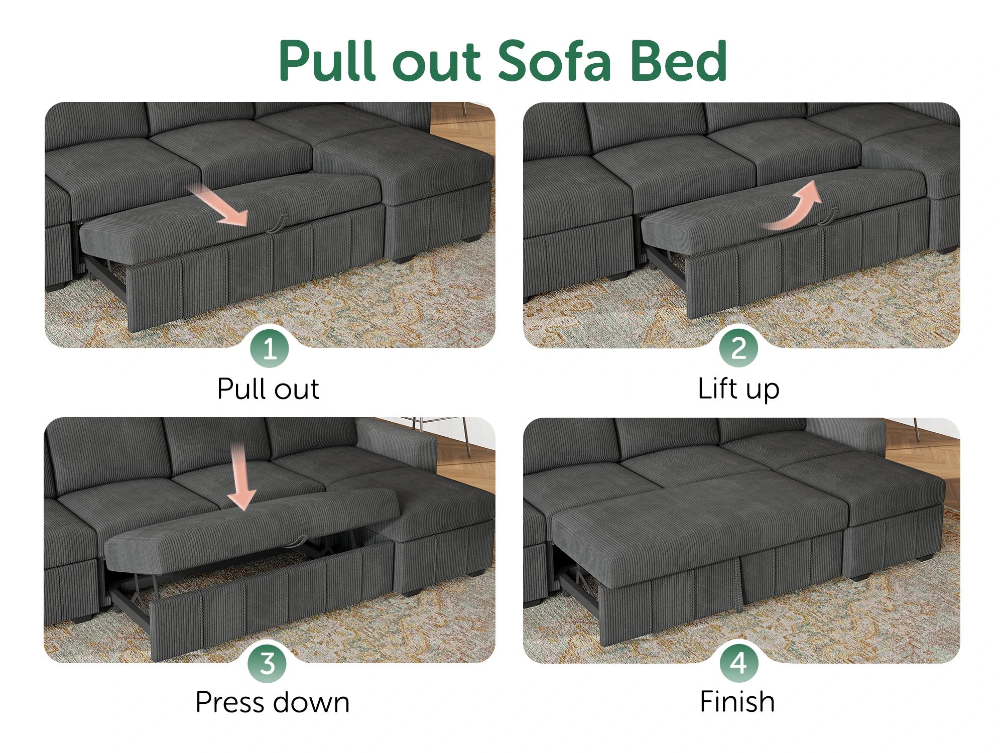 8-Piece Corduroy U-Shaped  Sleeper Sectional 
#Color_Corduroy Grey