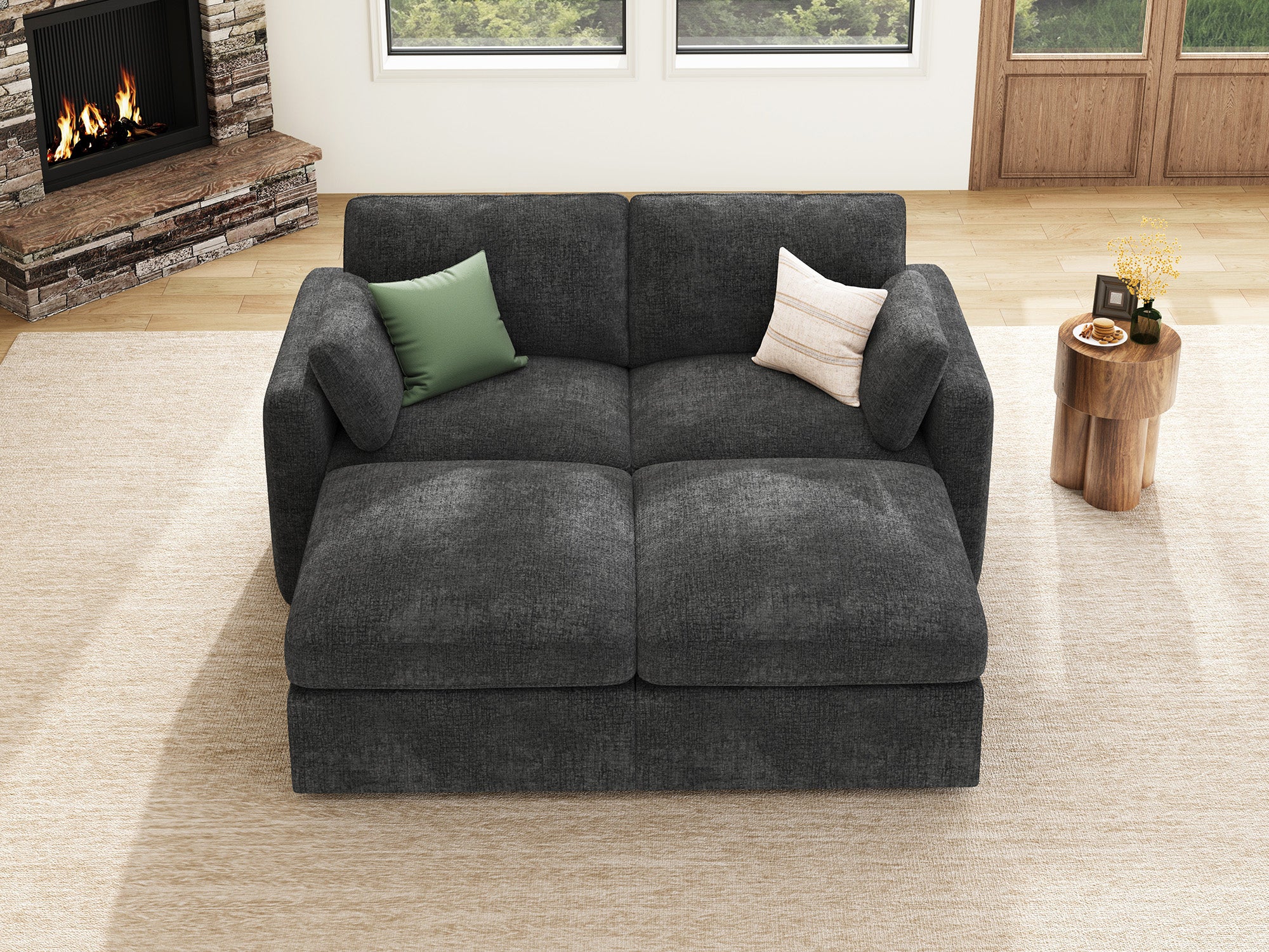 HONBAY 4-Piece Chenille Modular Sectional  Cloud Sofa With Oversized Storage Space