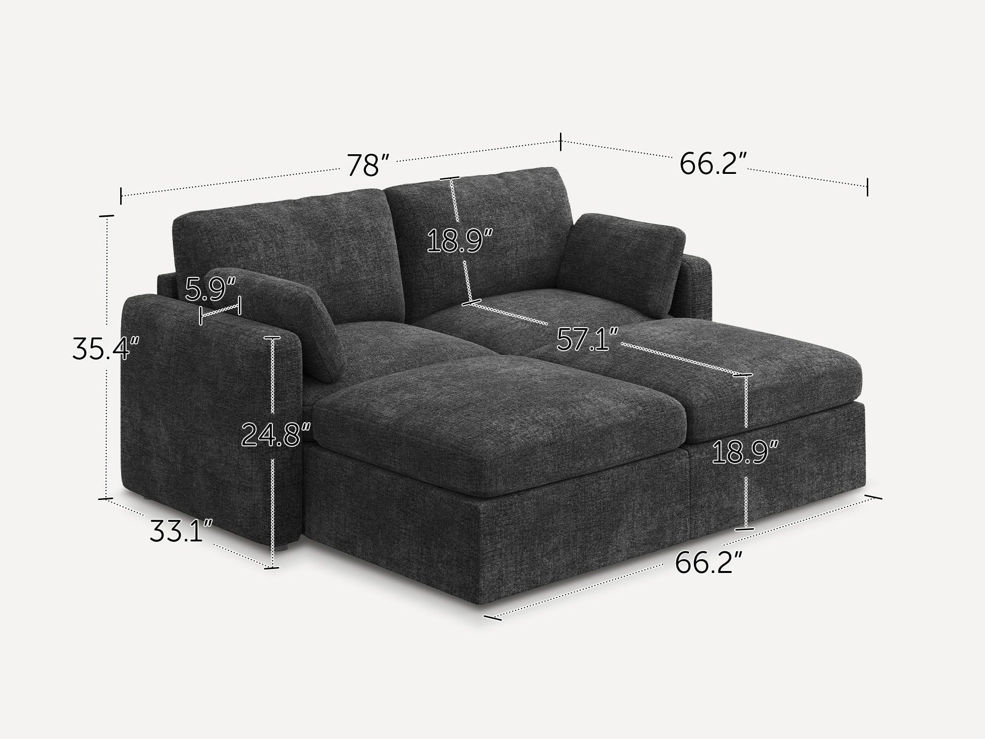 HONBAY 4-Piece Chenille Modular Sectional  Cloud Sofa With Oversized Storage Space