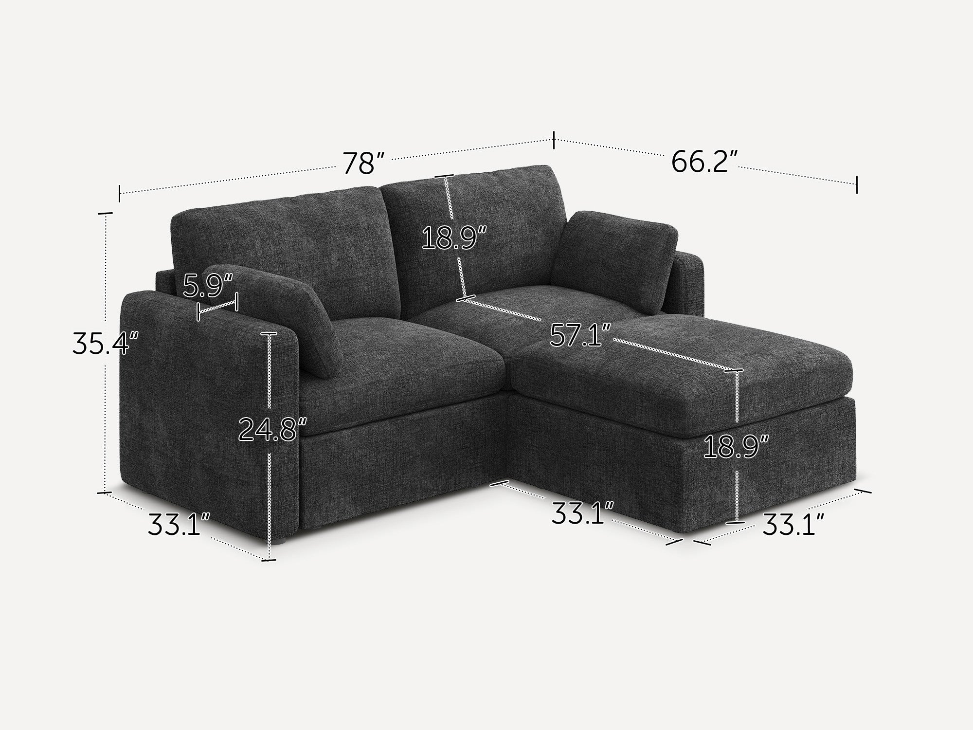 HONBAY 3-Piece Chenille Modular Sectional  Cloud Sofa With Oversized Storage Space