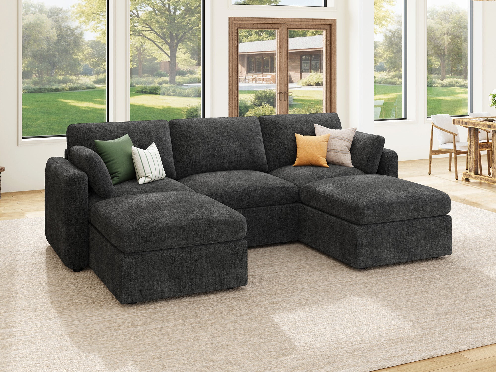 HONBAY 5-Piece Chenille Modular Sectional  Cloud Sofa With Oversized Storage Space