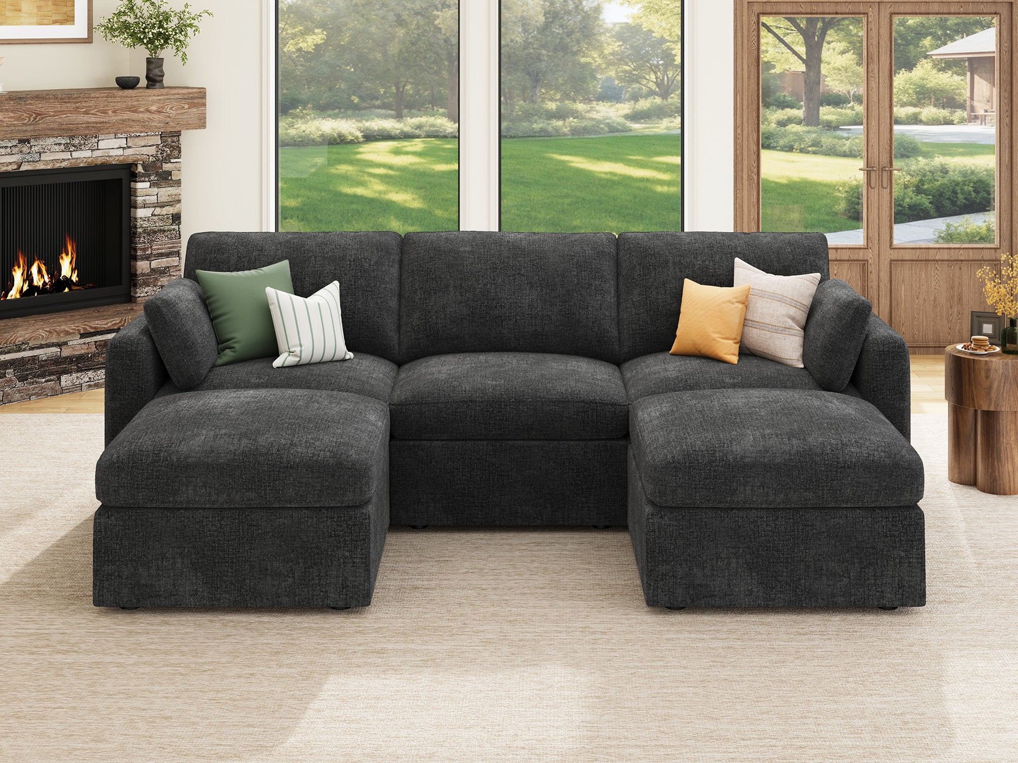 HONBAY 5-Piece Chenille Modular Sectional  Cloud Sofa With Oversized Storage Space