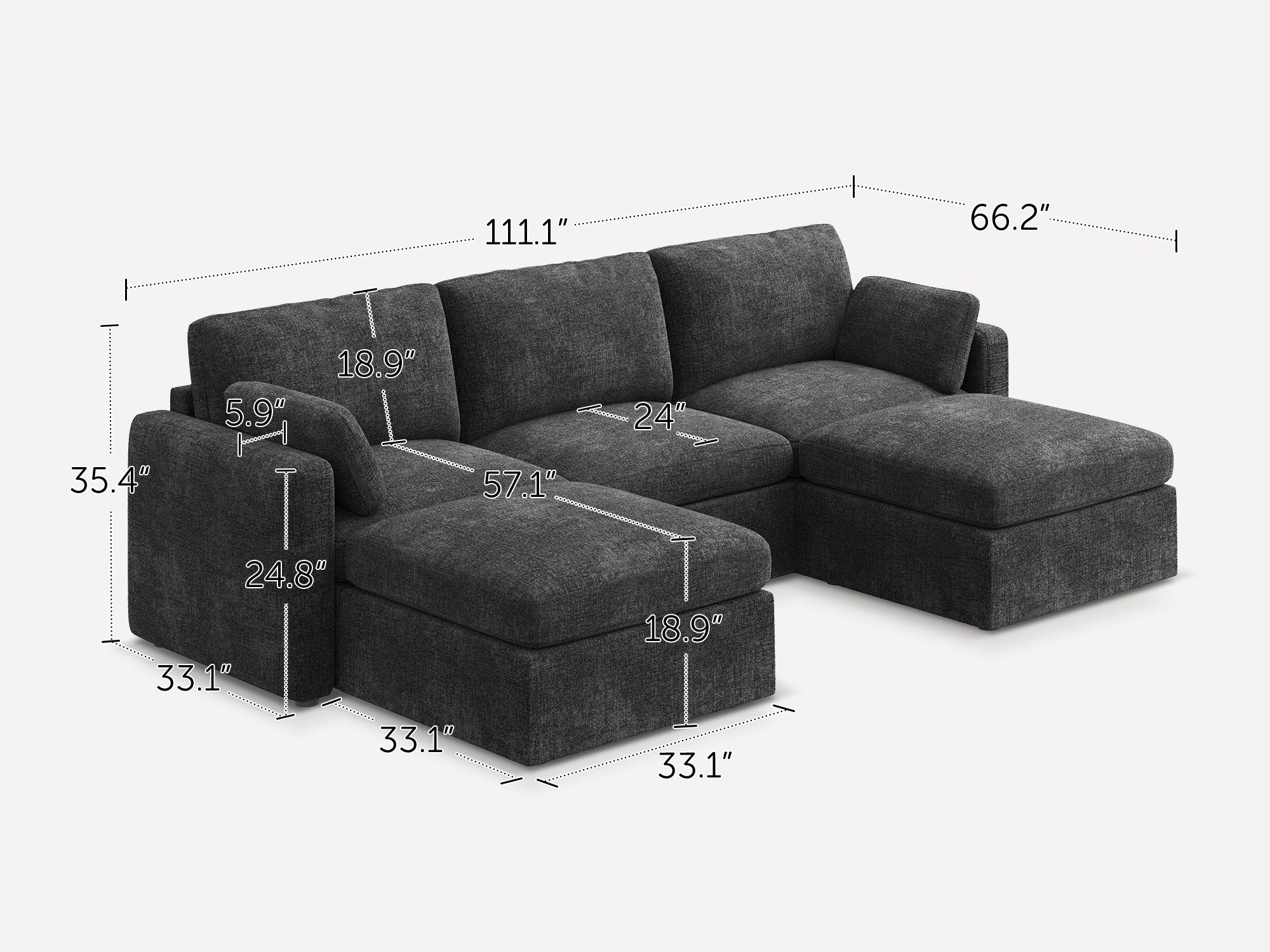 HONBAY 5-Piece Chenille Modular Sectional  Cloud Sofa With Oversized Storage Space