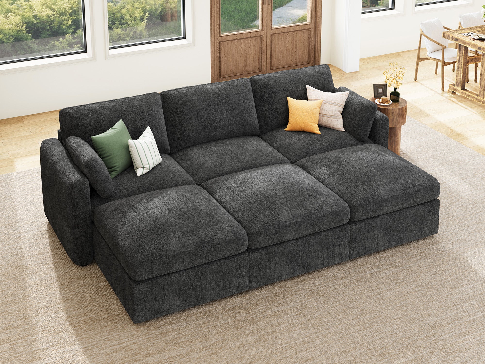 HONBAY 6-Piece Chenille Modular Sectional  Cloud Sofa With Oversized Storage Space