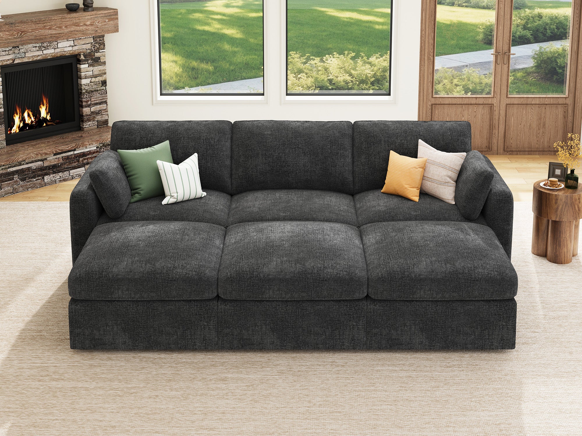 HONBAY 6-Piece Chenille Modular Sectional  Cloud Sofa With Oversized Storage Space