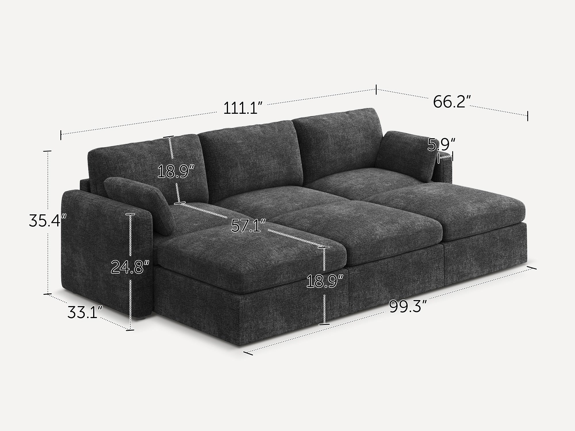 HONBAY 6-Piece Chenille Modular Sectional  Cloud Sofa With Oversized Storage Space