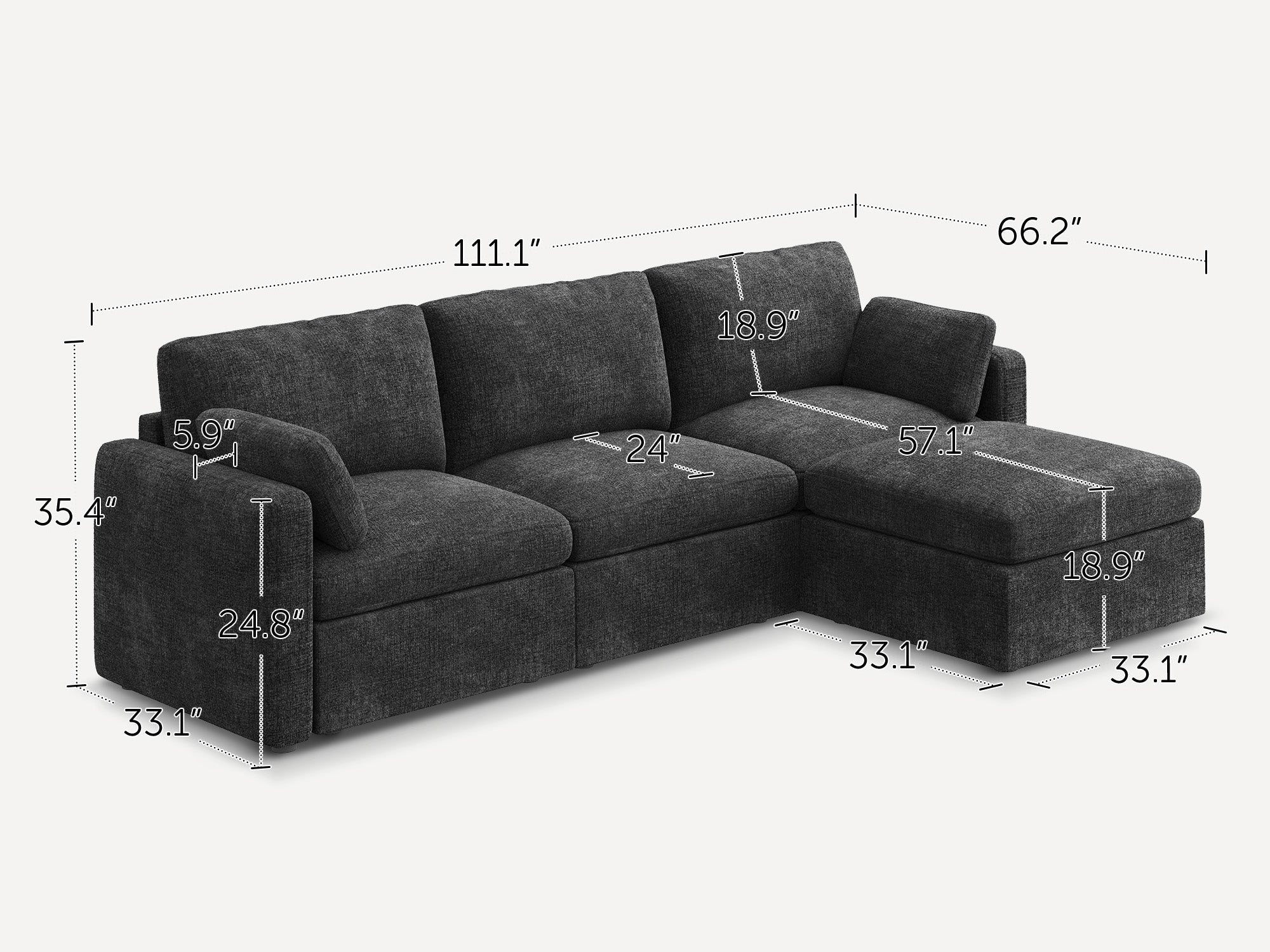 HONBAY 4-Piece Chenille Modular Sectional  Cloud Sofa With Oversized Storage Space