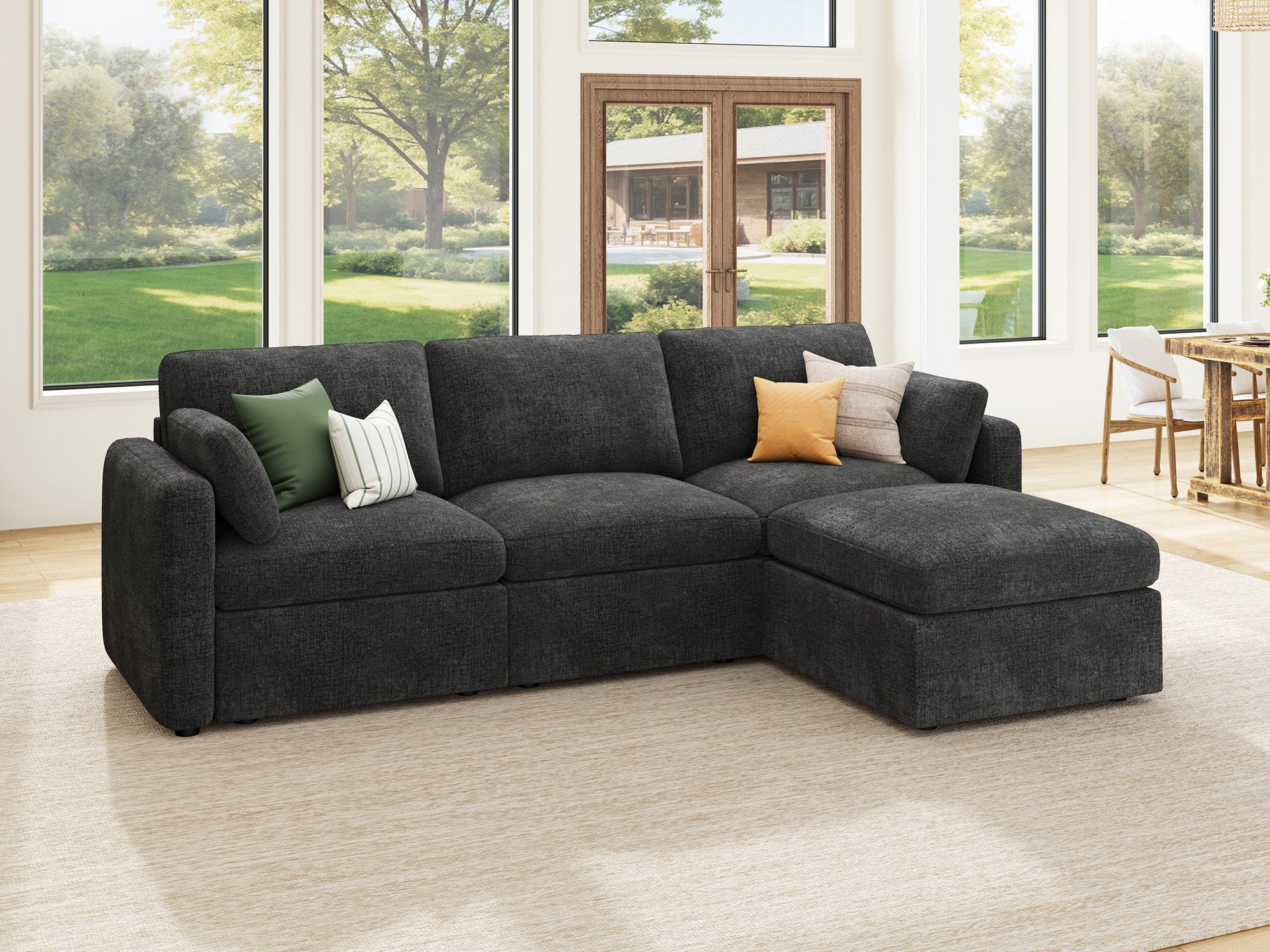 HONBAY 4-Piece Chenille Modular Sectional  Cloud Sofa With Oversized Storage Space