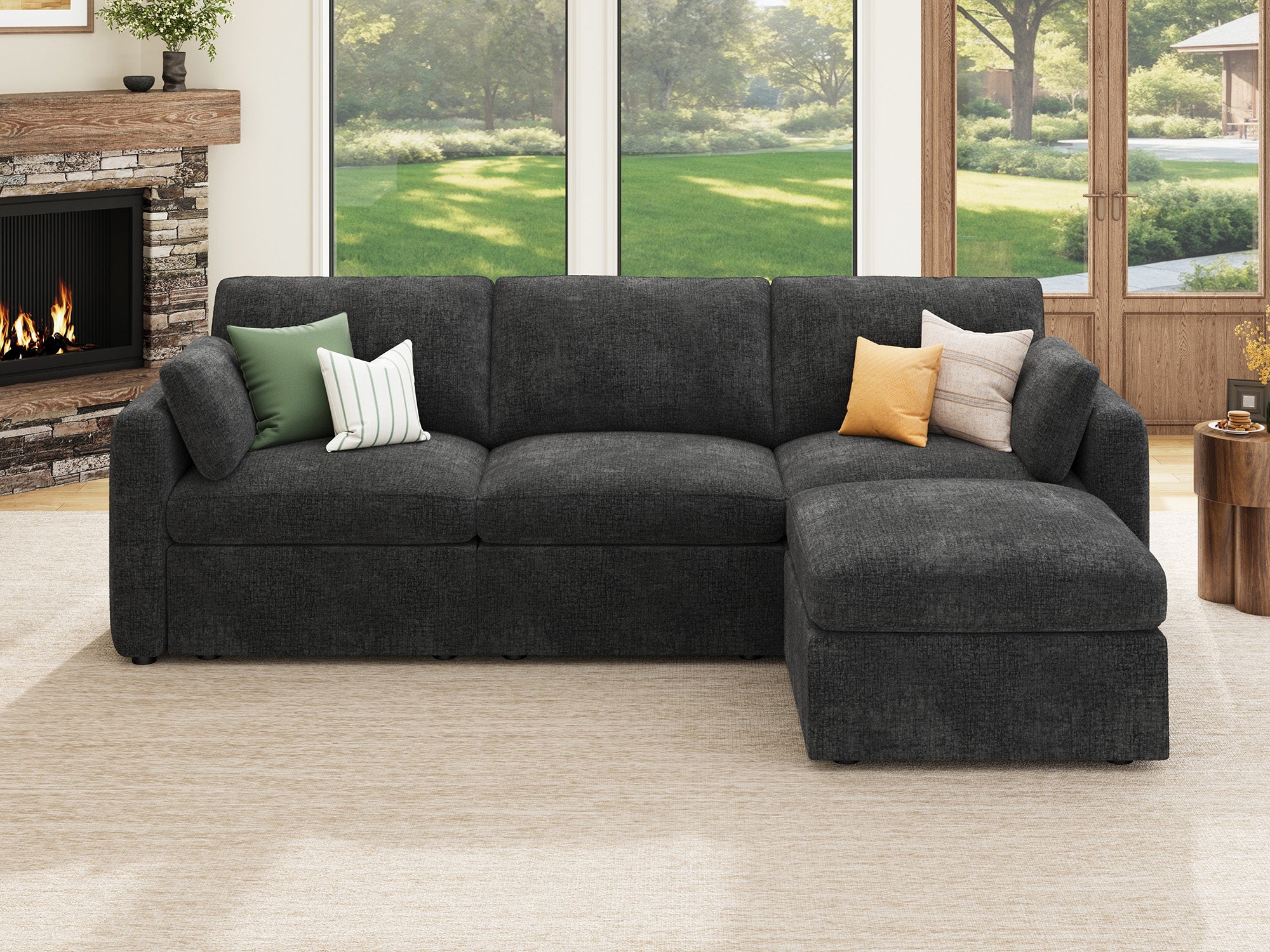 HONBAY 4-Piece Chenille Modular Sectional  Cloud Sofa With Oversized Storage Space