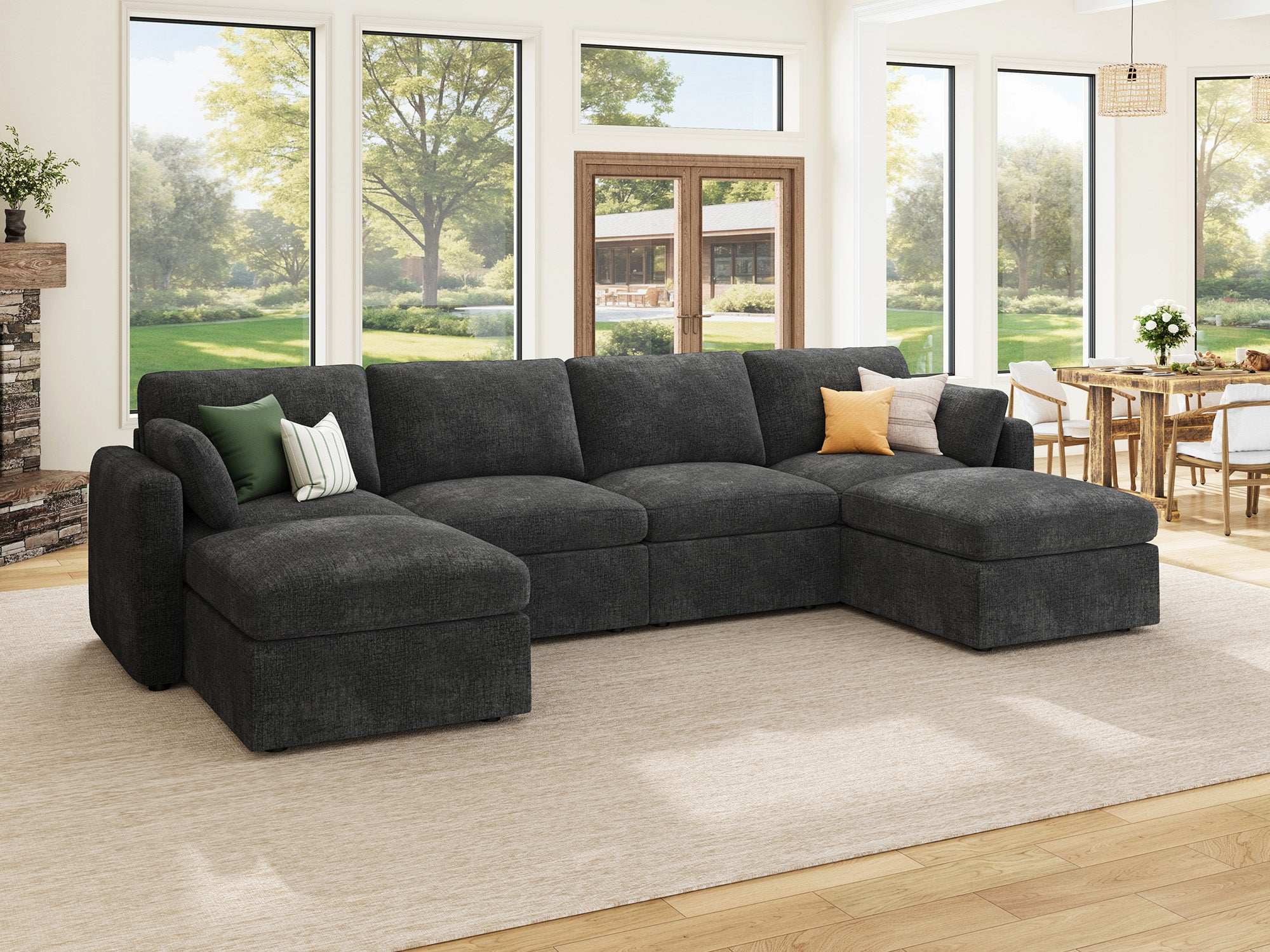 HONBAY 6-Piece Chenille Modular Sectional  Cloud Sofa With Oversized Storage Space