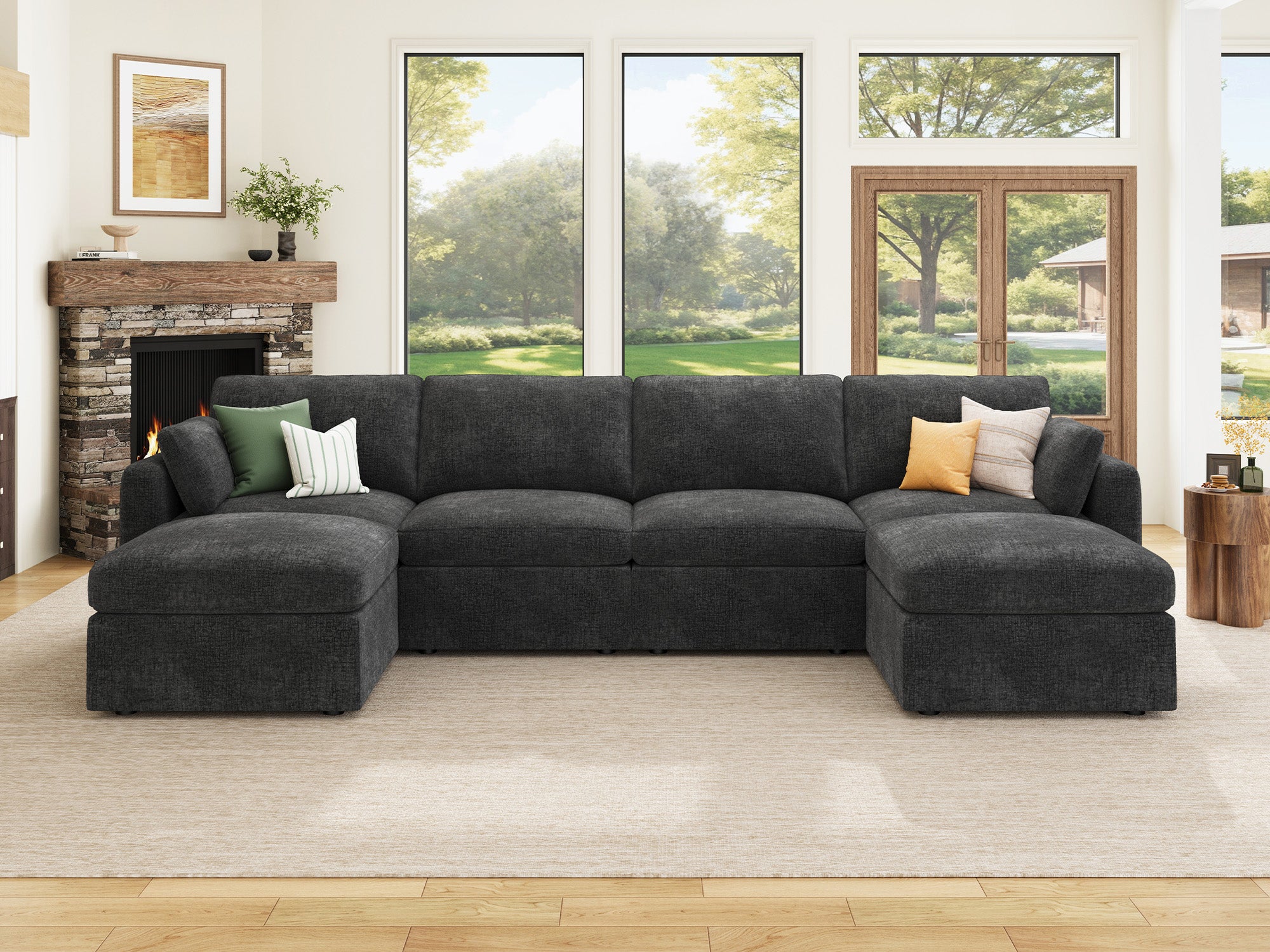 HONBAY 6-Piece Chenille Modular Sectional  Cloud Sofa With Oversized Storage Space