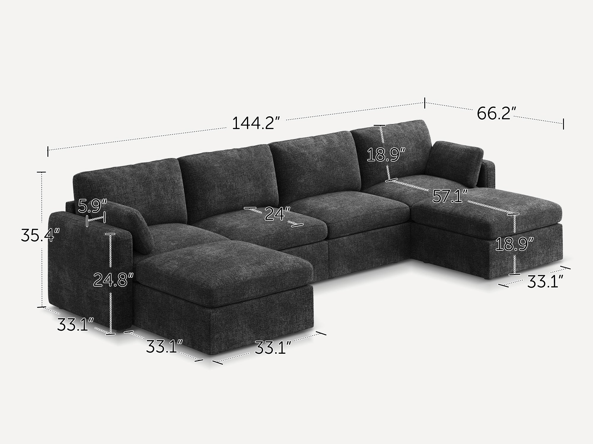 HONBAY 6-Piece Chenille Modular Sectional  Cloud Sofa With Oversized Storage Space