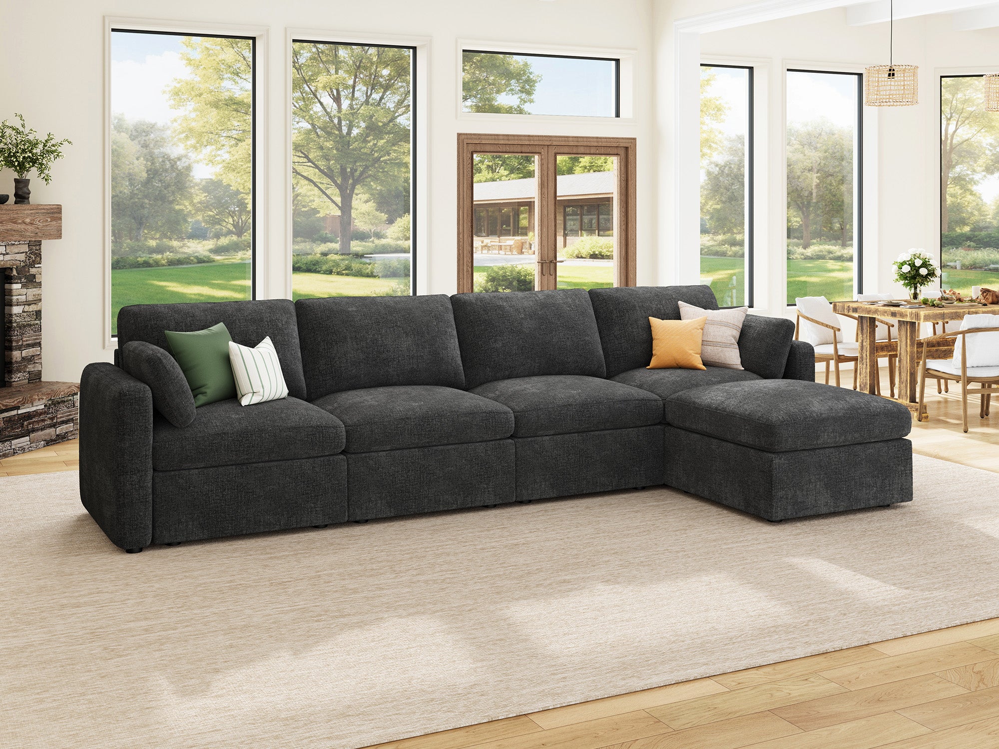 HONBAY 5-Piece Chenille Modular Sectional  Cloud Sofa With Oversized Storage Space