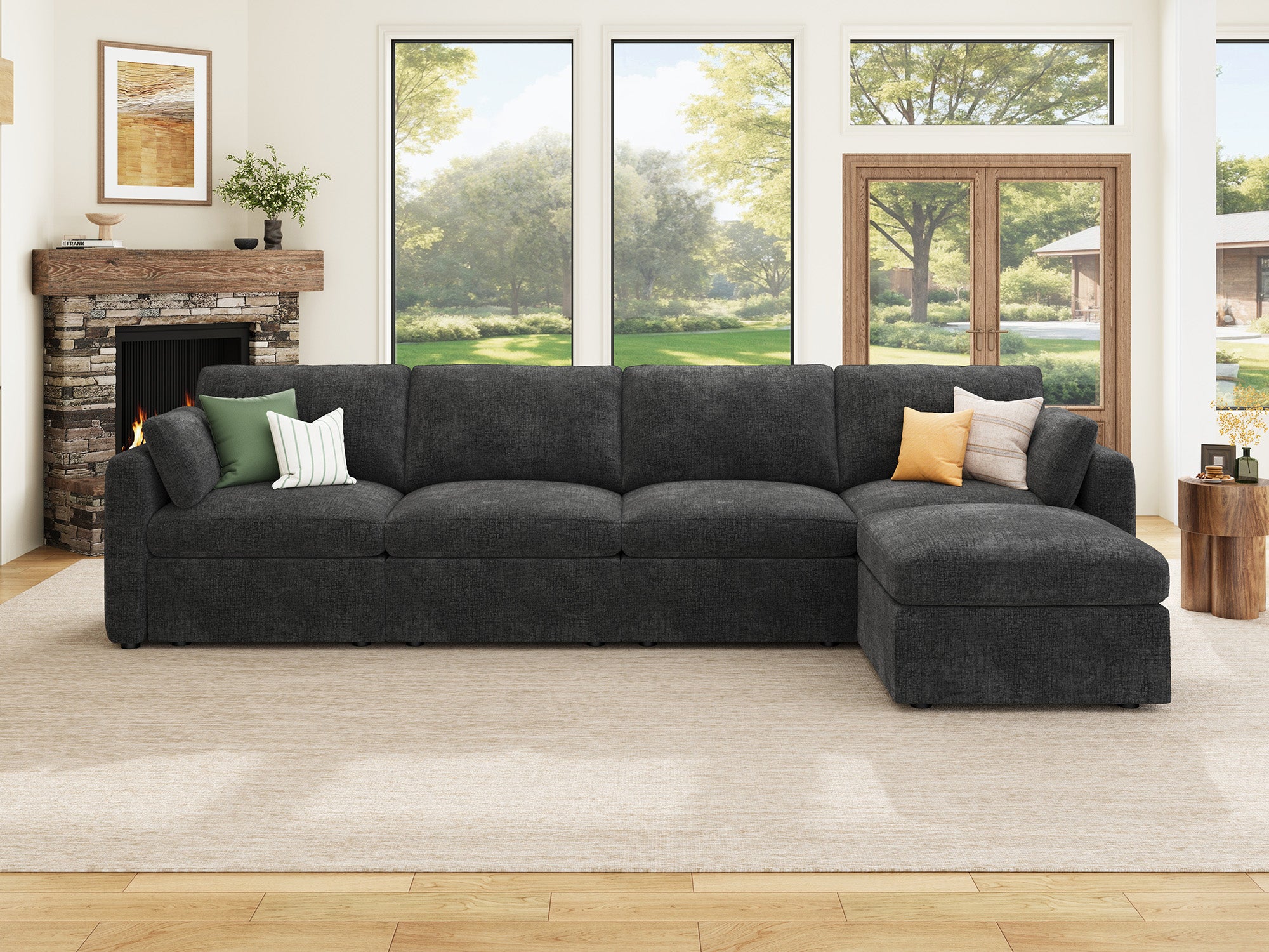 HONBAY 5-Piece Chenille Modular Sectional  Cloud Sofa With Oversized Storage Space