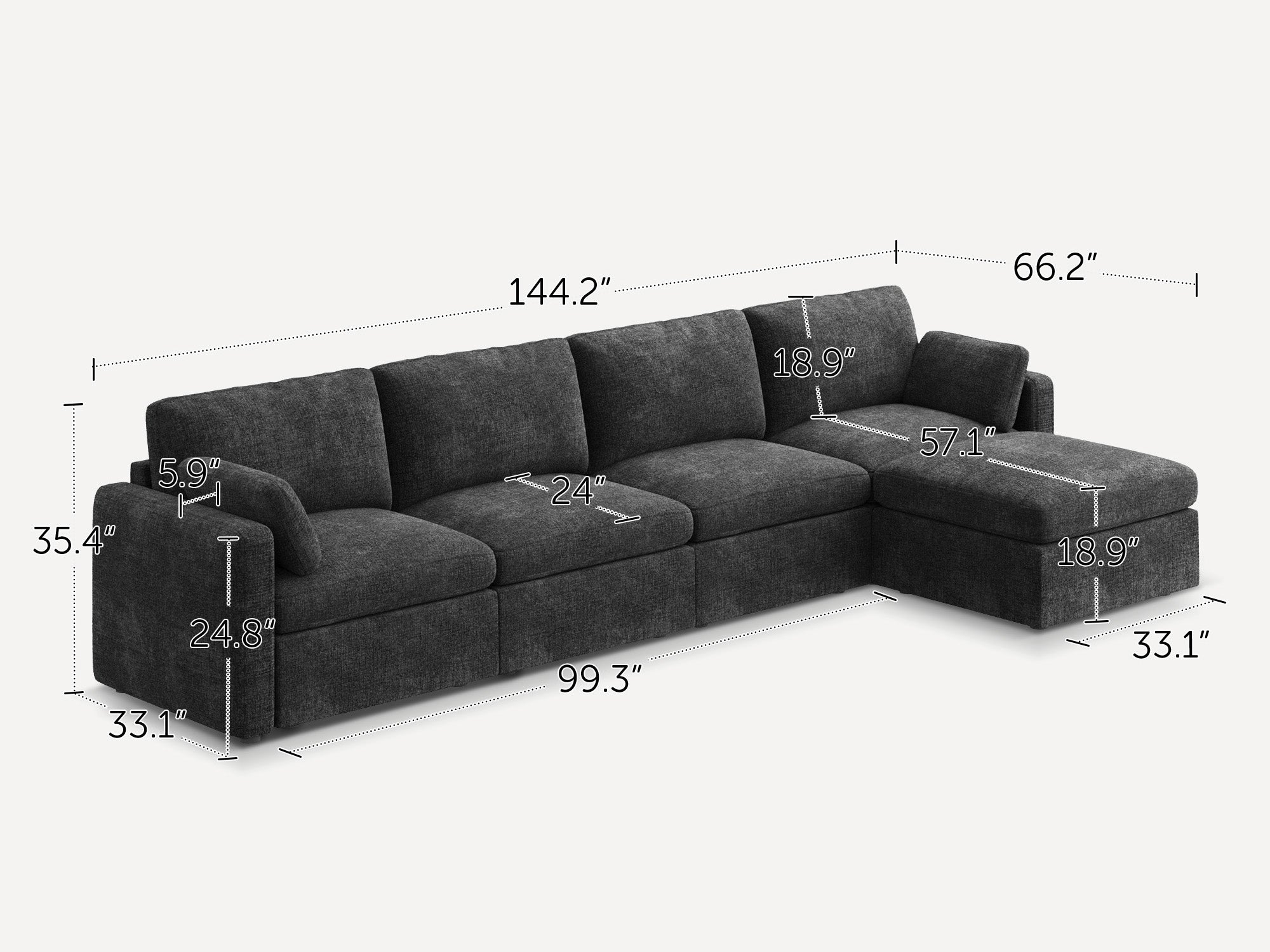 HONBAY 5-Piece Chenille Modular Sectional  Cloud Sofa With Oversized Storage Space