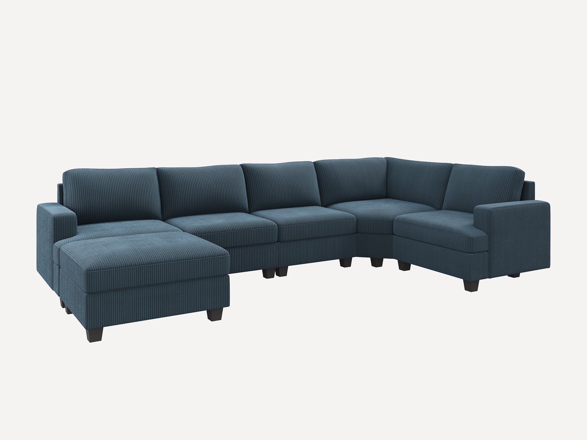 HONBAY 7-Piece Corduroy Modular Lindyn Sectional With Storage Ottoman #Color_Corduroy Blue