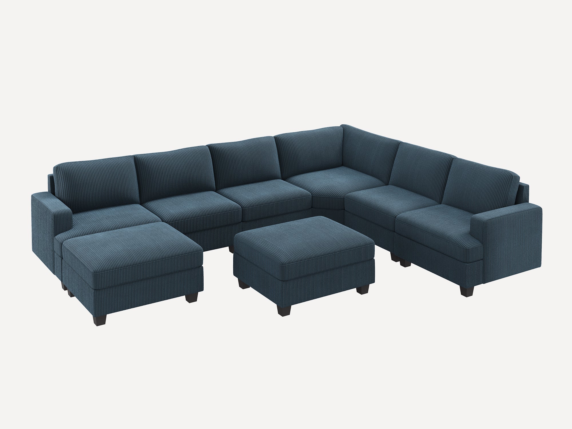 HONBAY 8 Piece Modular Sectional With Storage Ottoman #Color_Corduroy Blue