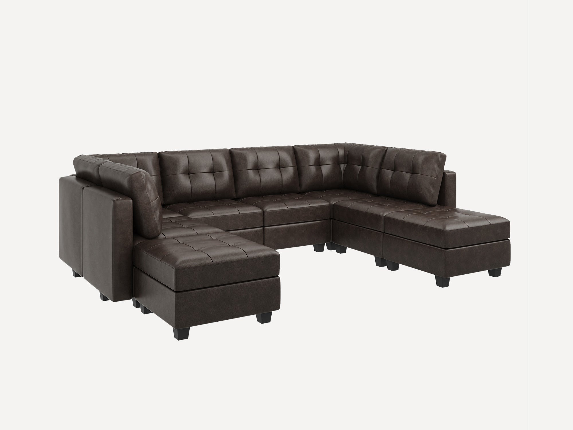 HONBAY 6-Piece Faux Leather Modular Sectional With Storage Seat