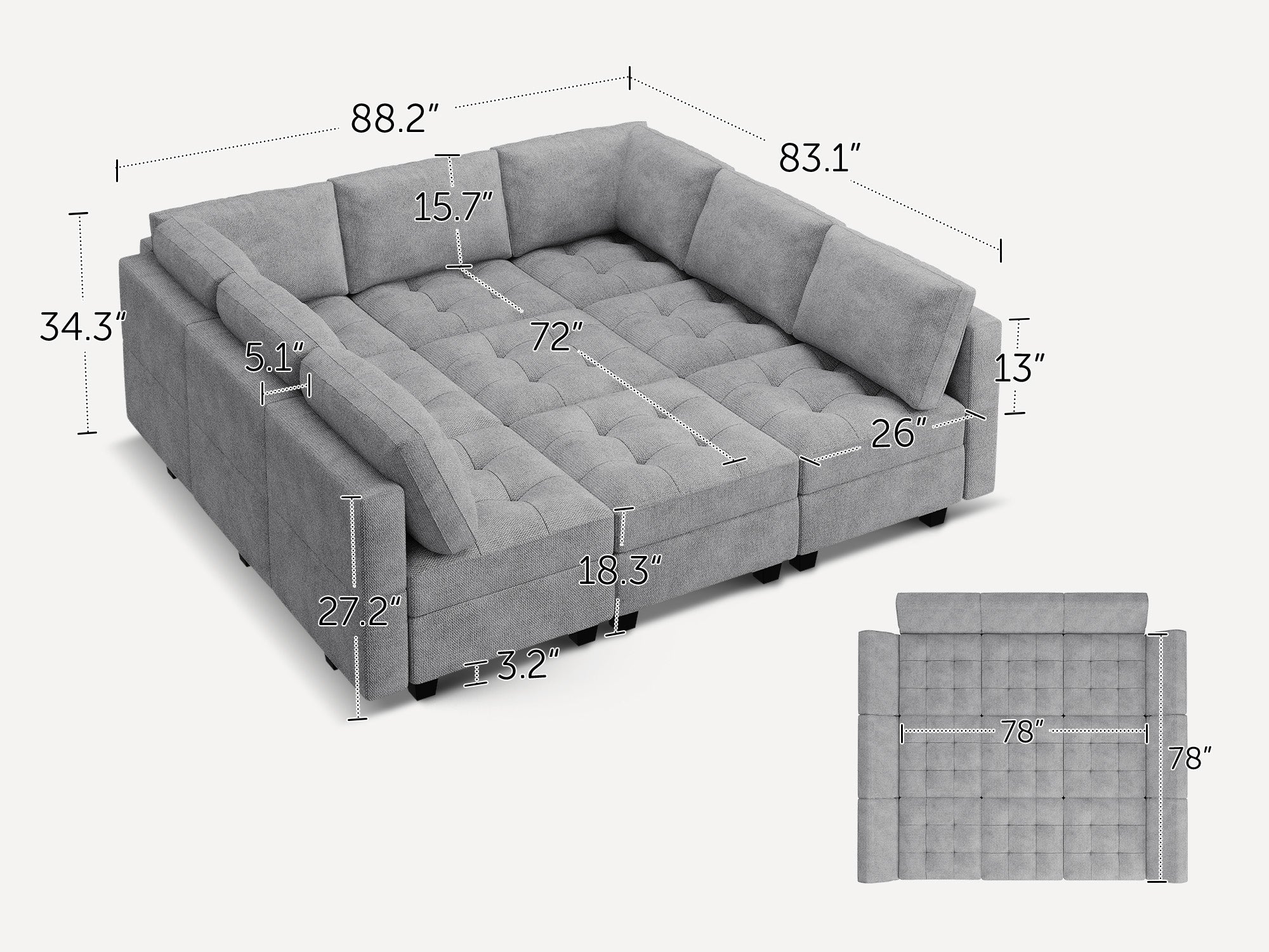 HONBAY 9-Piece Polyester Modular Sleeper Sectional Adjustable Sofa With Storage Seat
