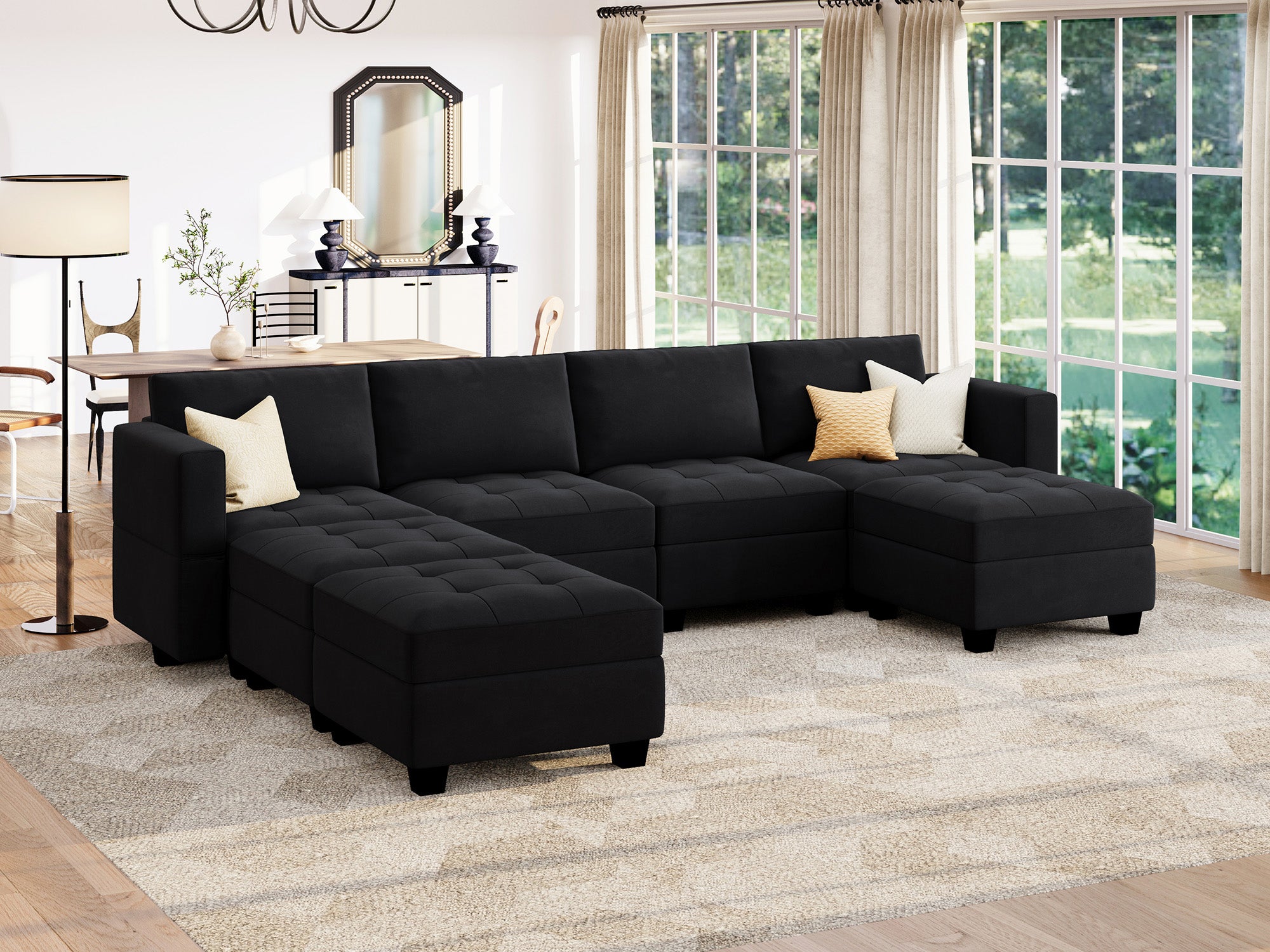 HONBAY 7-Piece Velvet Modular Sectional Adjustable Sofa With Storage Seat