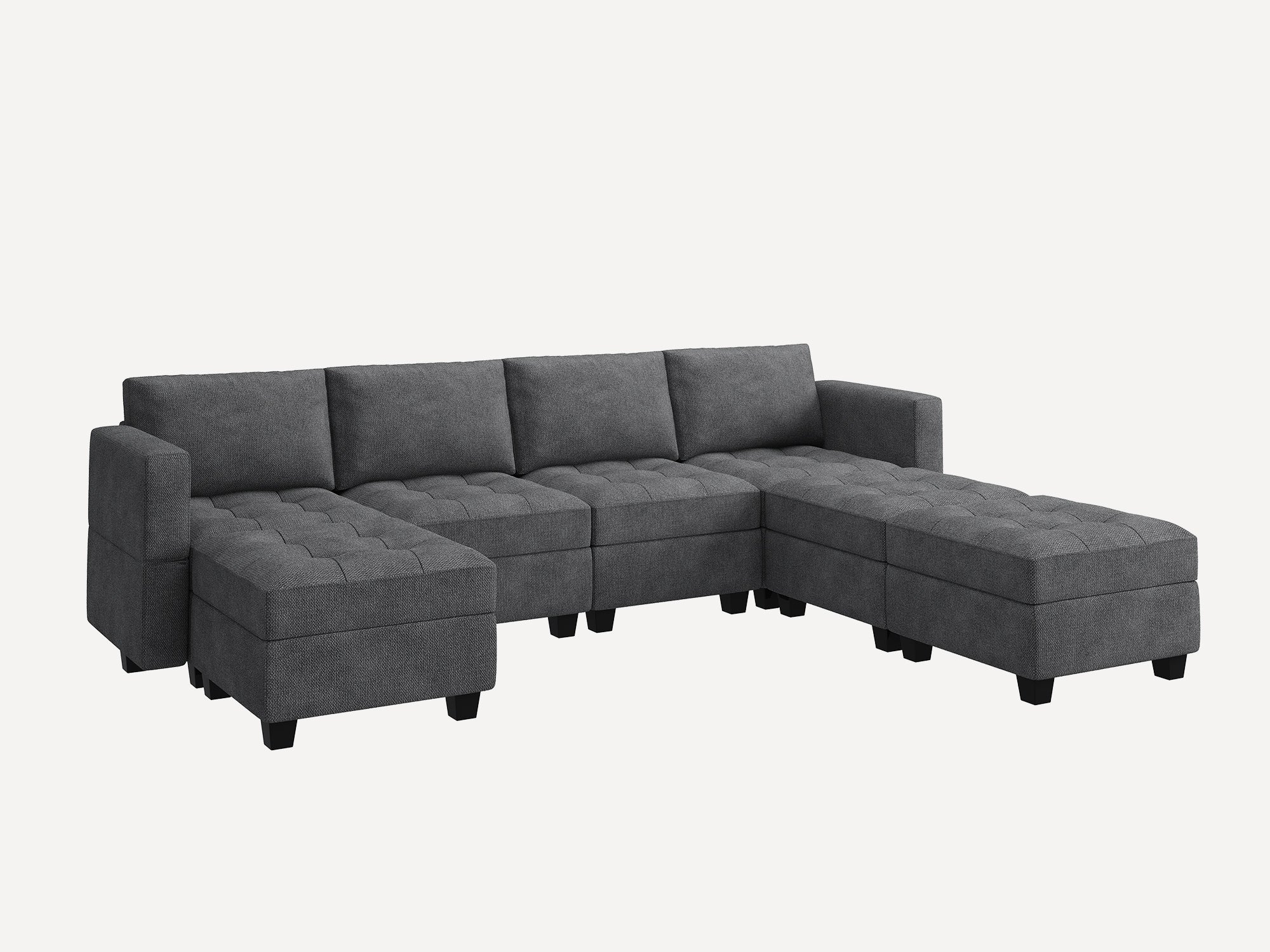 HONBAY 7-Piece Polyester Modular Sectional Adjustable Sofa With Storage Seat #Color_Dark Grey