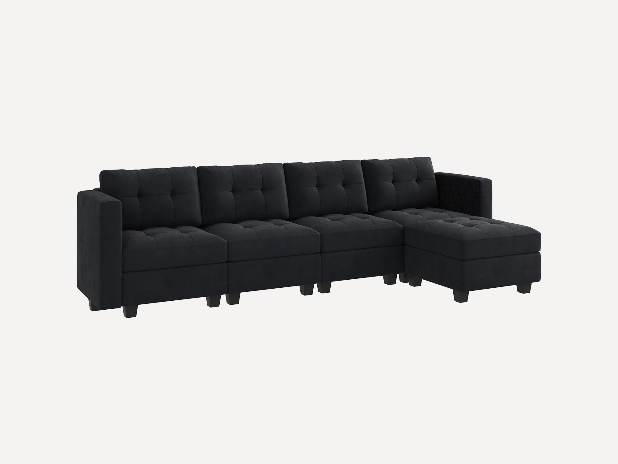 HONBAY 5-Piece Velvet Modular Sectional With Storage Seat #Color_Black