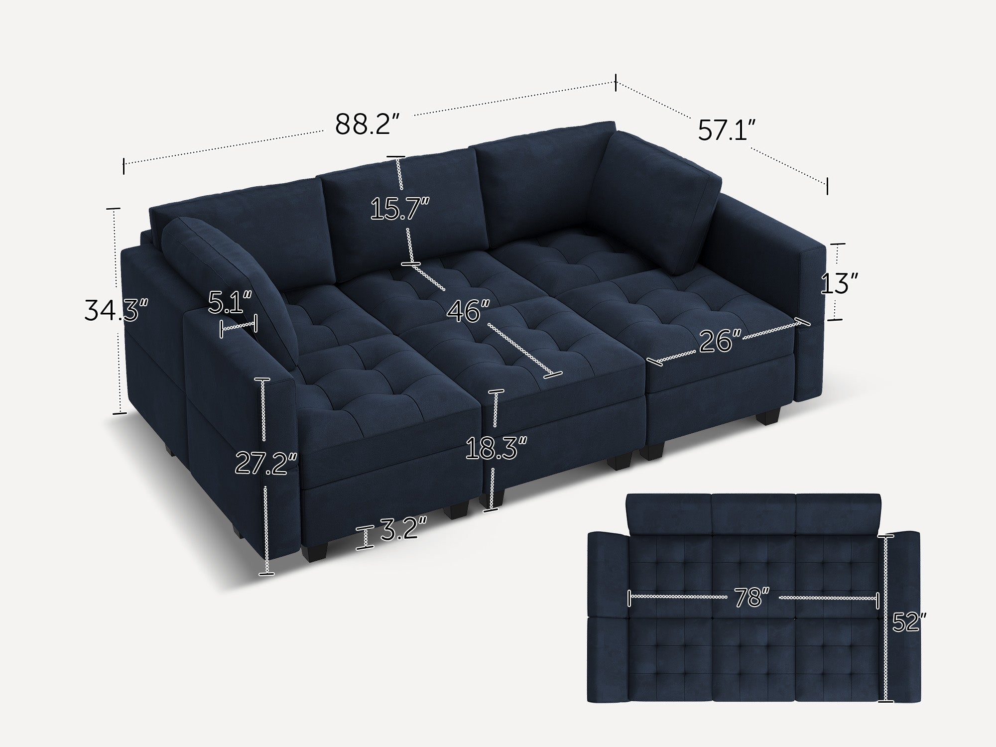 HONBAY 6-Piece Velvet Modular Sleeper Sectional Size #Color_Dark Blue