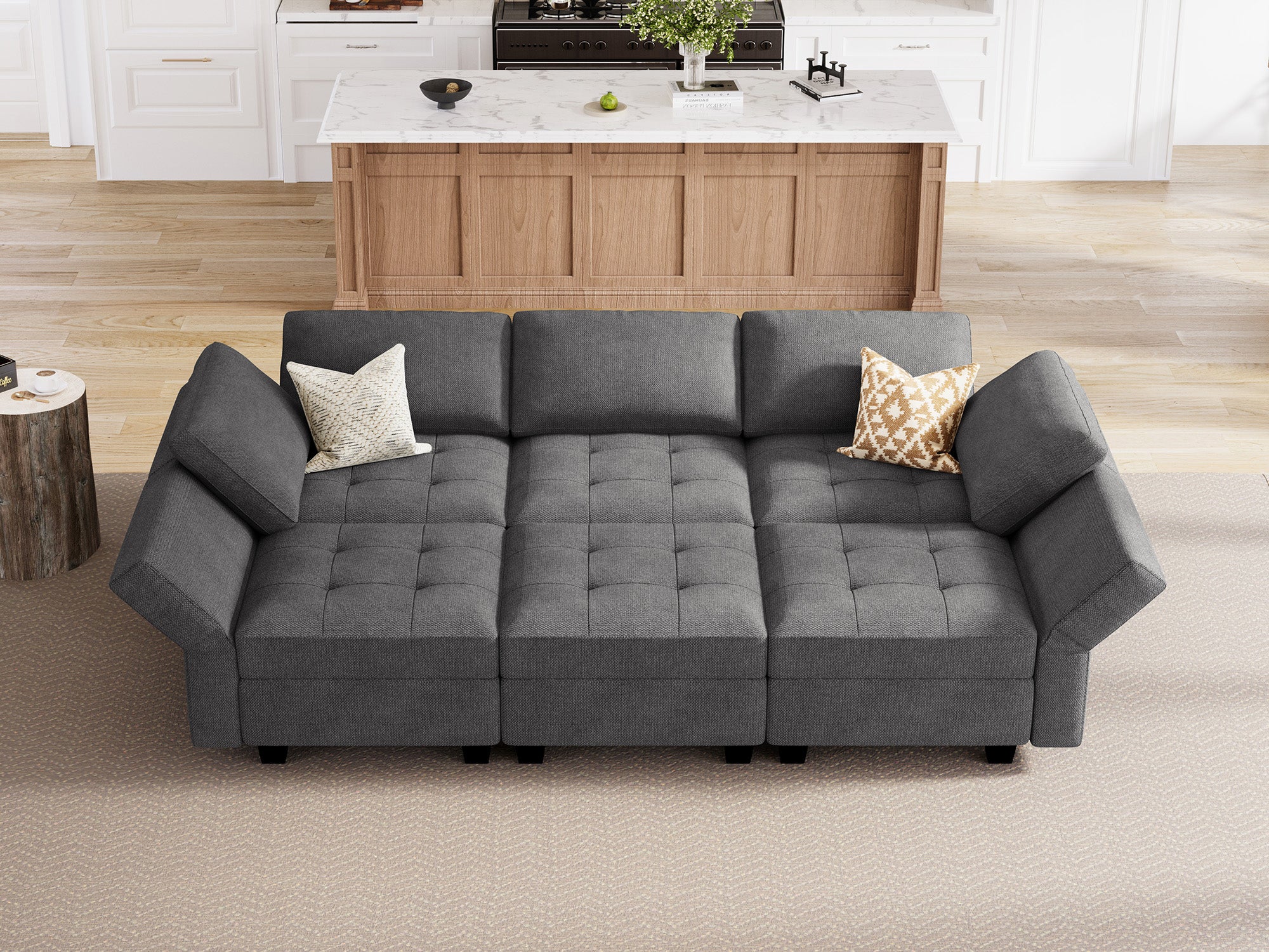 HONBAY Polyester Modular Sleeper Sectional Adjustable Sofa With Storage Seat