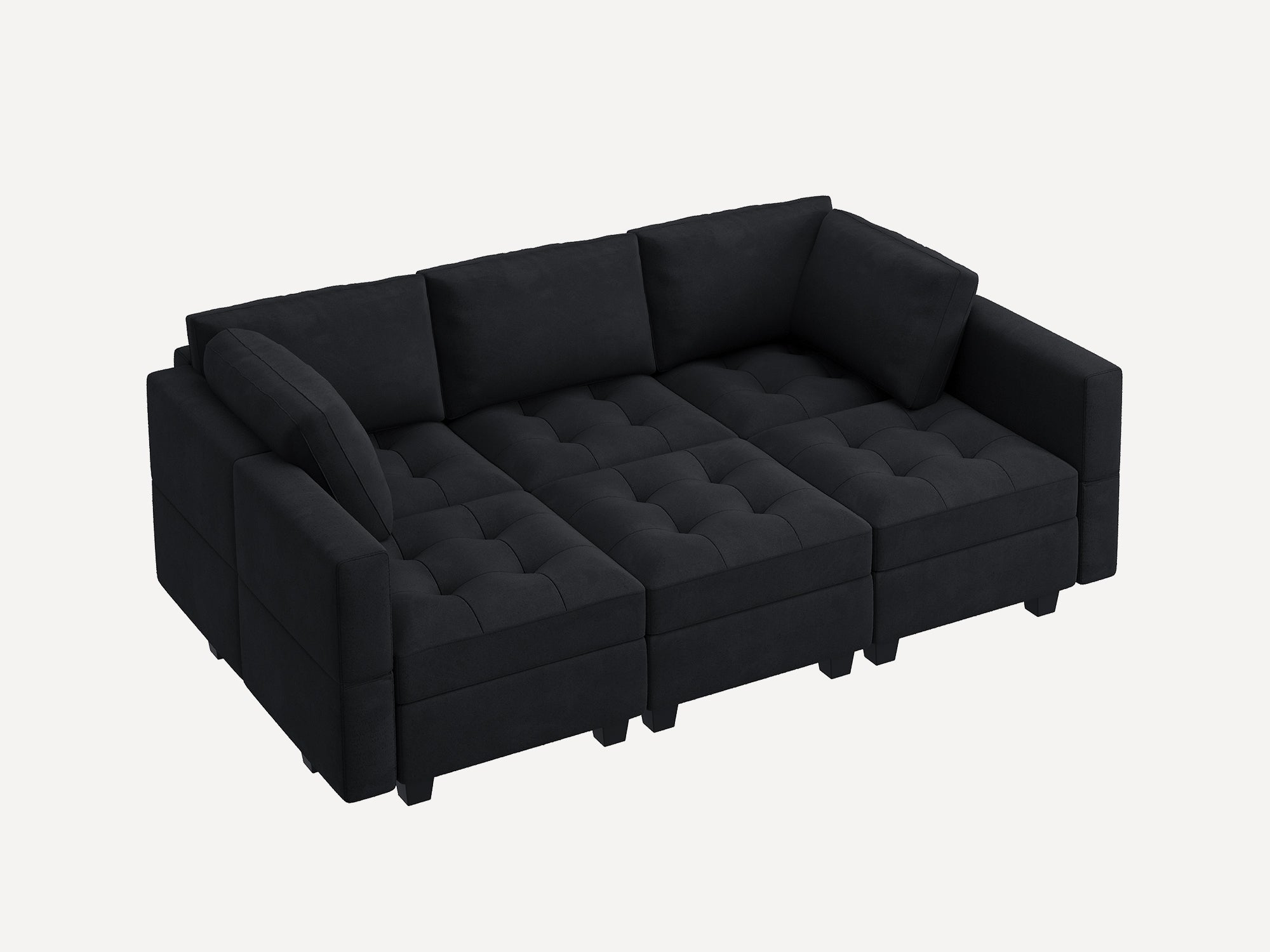 HONBAY 6-Piece Velvet Modular Sleeper Sectional Adjustable Sofa With Storage Seat #Color_Black