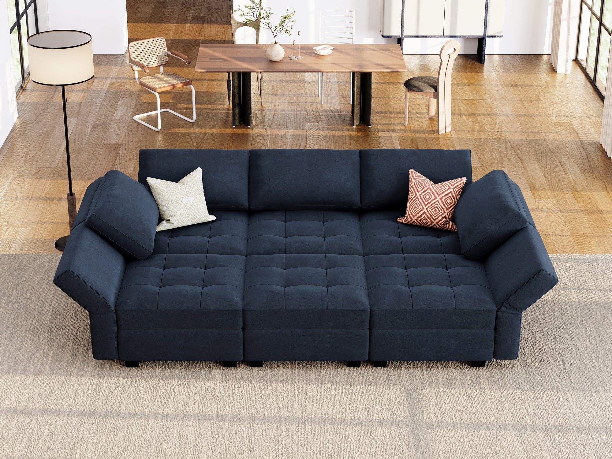 HONBAY Velvet Modular Sleeper Sectional Adjustable Sofa With Storage Seat