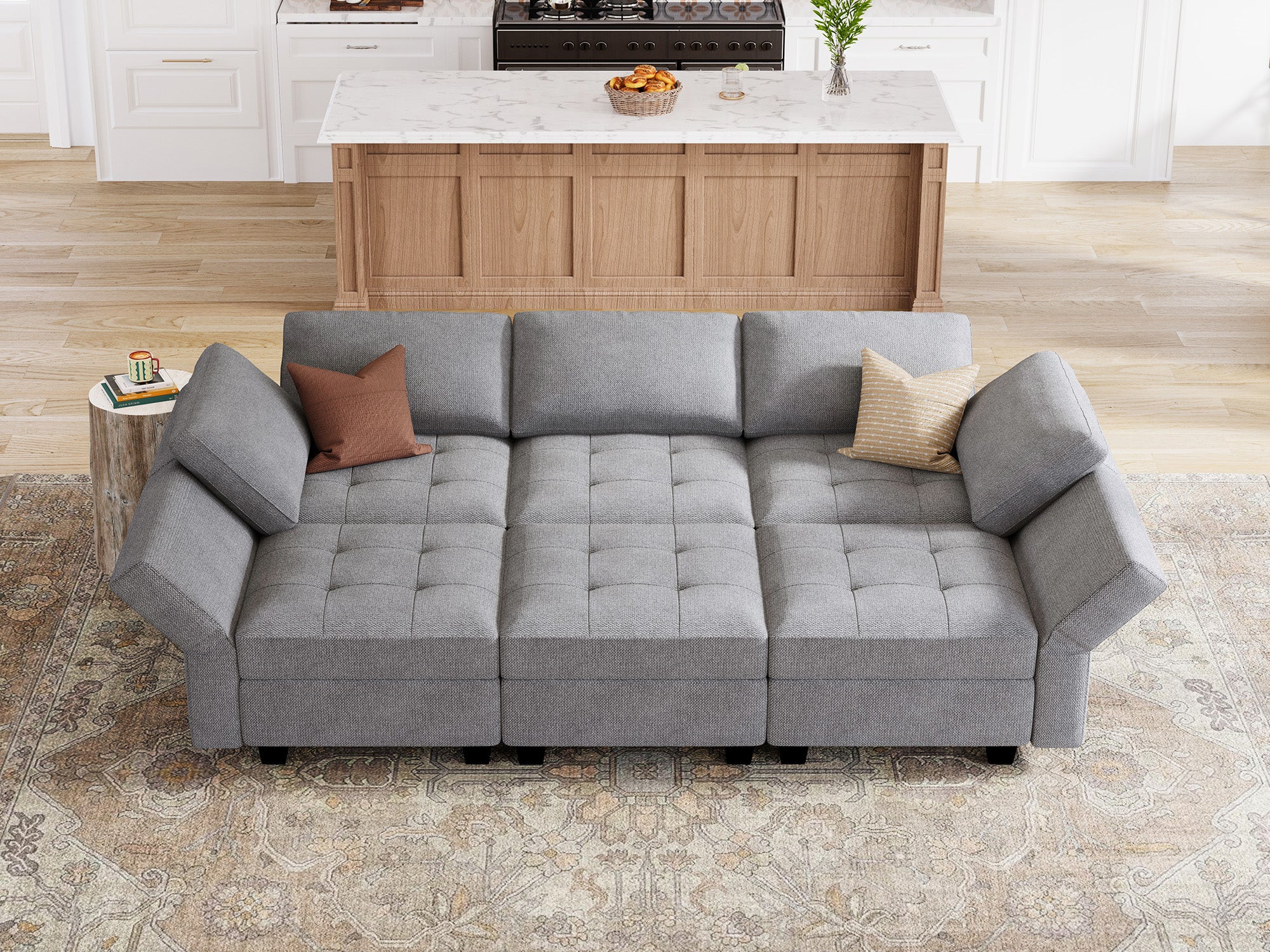 HONBAY Polyester Modular Sleeper Sectional Adjustable Sofa With Storage Seat