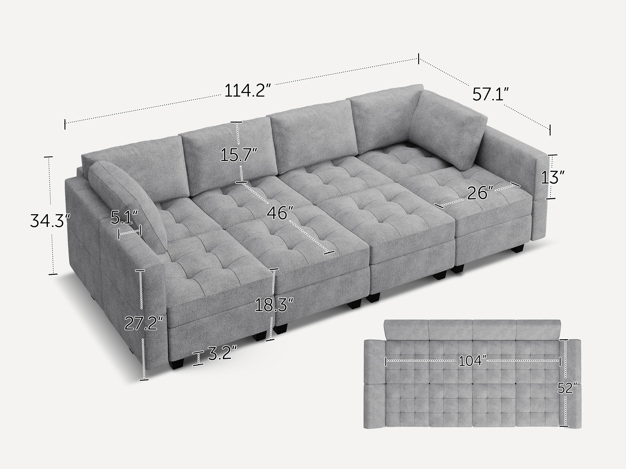 HONBAY 8-Piece Polyester Modular Sleeper Sectional Size #Color_Light Grey