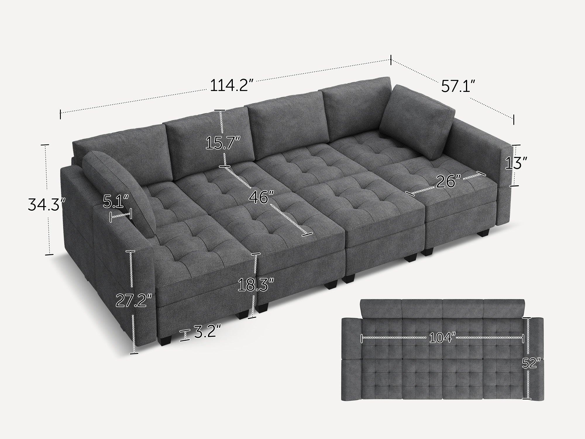 HONBAY 8-Piece Polyester Modular Sleeper Sectional Size #Color_Dark Grey