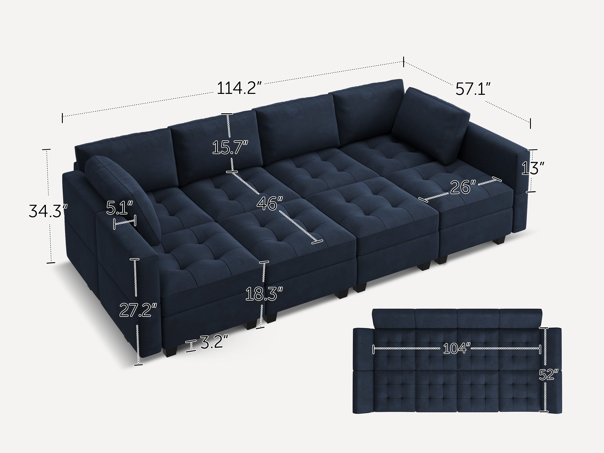 HONBAY 8-Piece Velvet Modular Sleeper Sectional Size #Color_Dark Blue