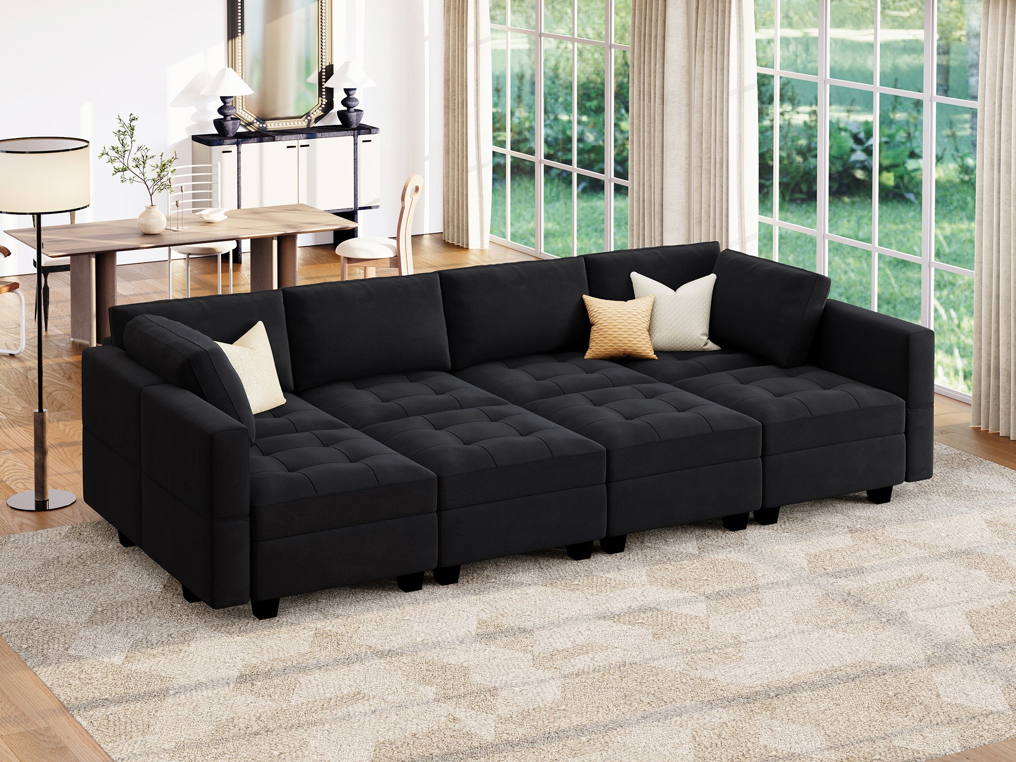 HONBAY Modular Sleeper Sectional Sofa Couch Storage Seat #Color_Black