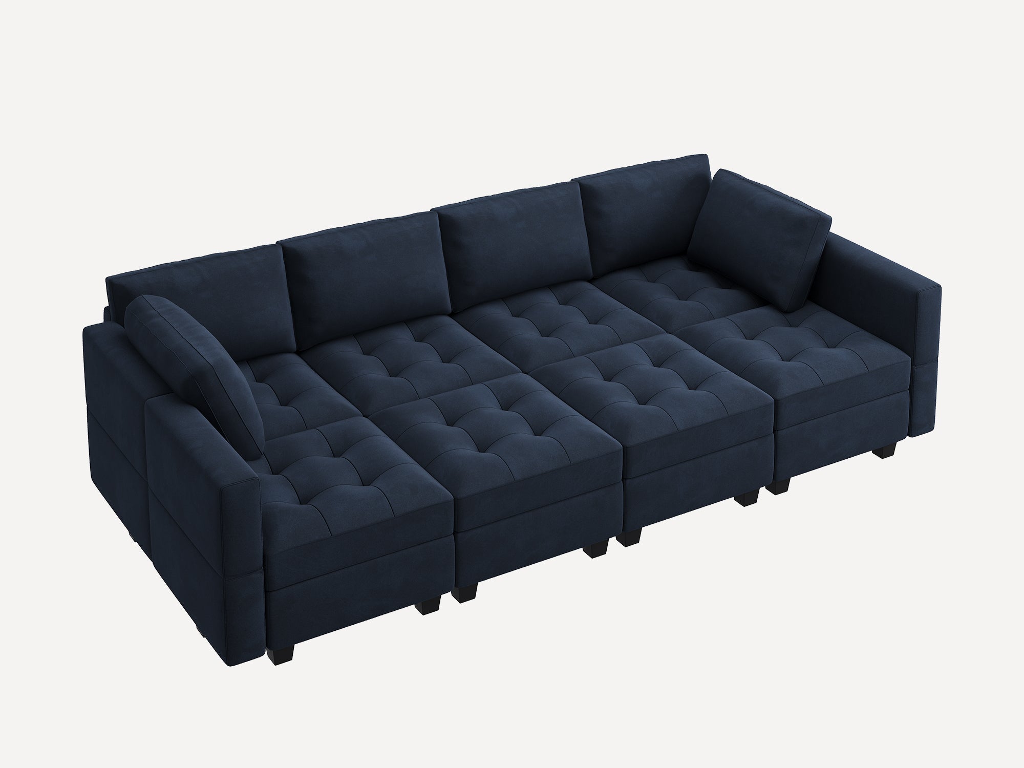 HONBAY 8-Piece Velvet Modular Sleeper Sectional Adjustable Sofa With Storage Seat #Color_Dark Blue