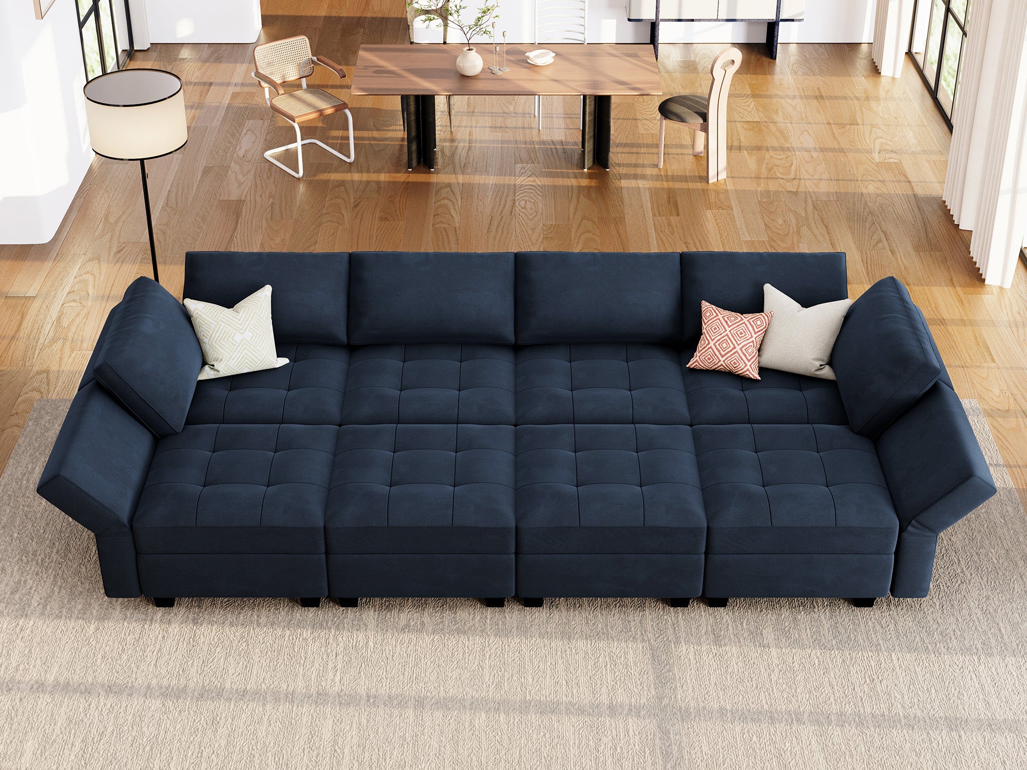 HONBAY 8-Piece Modular Sleeper Sectional Adjustable Sofa With Storage Seat #Color_Dark Blue