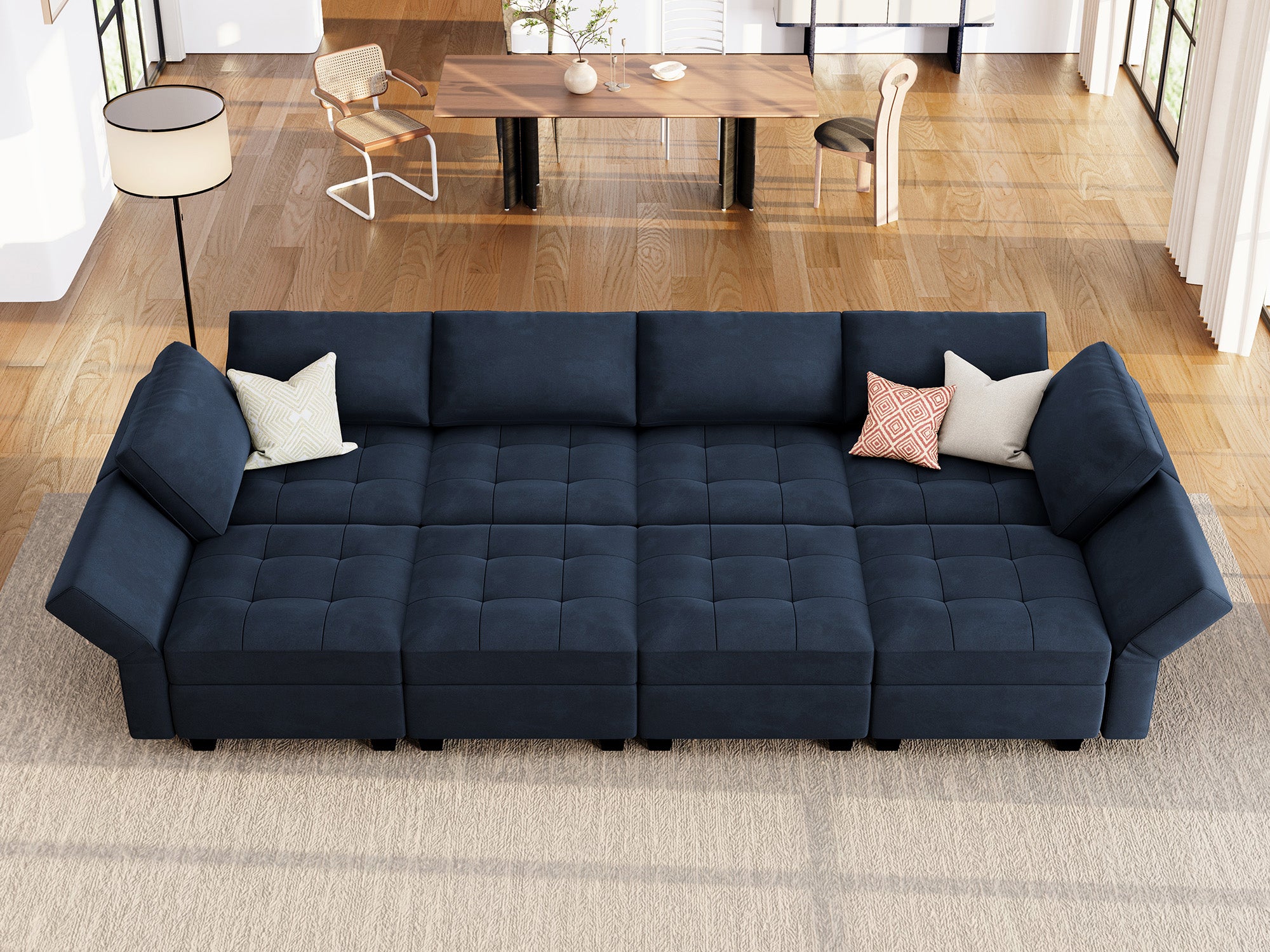 HONBAY Velvet Modular Sleeper Sectional Adjustable Sofa With Storage Seat