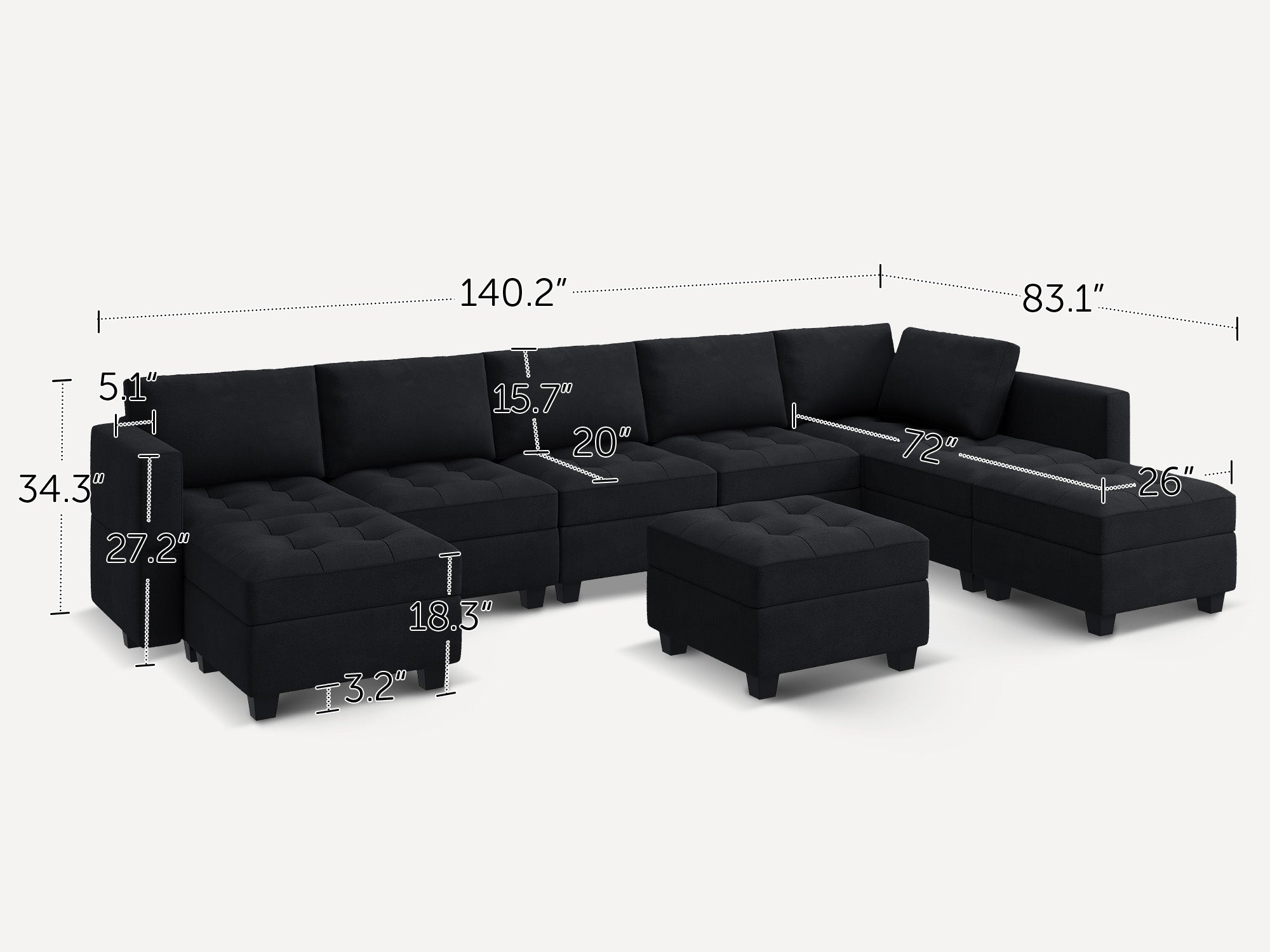 Velvet Couch Size#Color_Black