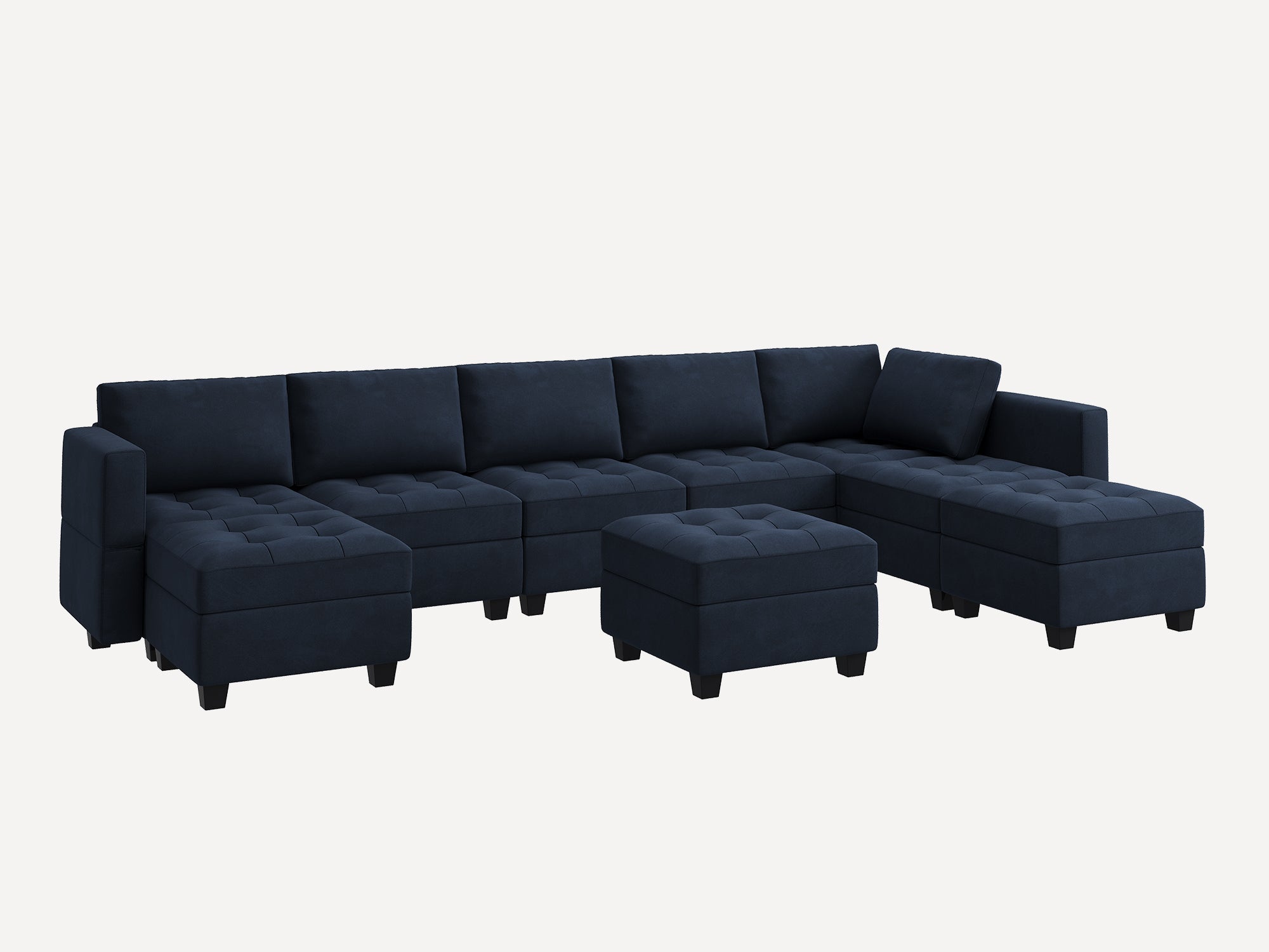 HONBAY 9-Piece Velvet Modular Sectional Adjustable Sofa With Storage Seat #Color_Dark Blue