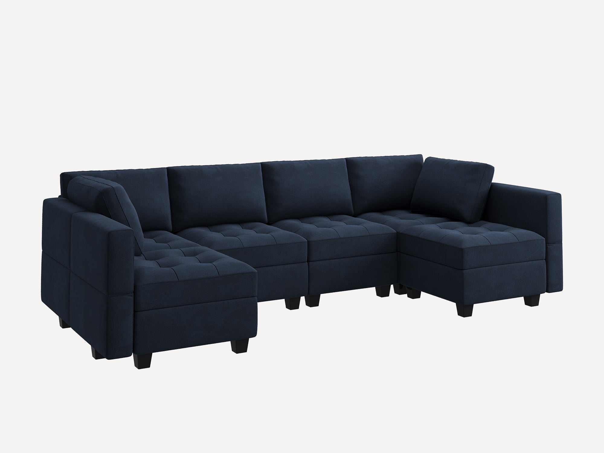 HONBAY 6-Piece Velvet Modular Sectional Adjustable Sofa With Storage Seat #Color_Dark Blue
